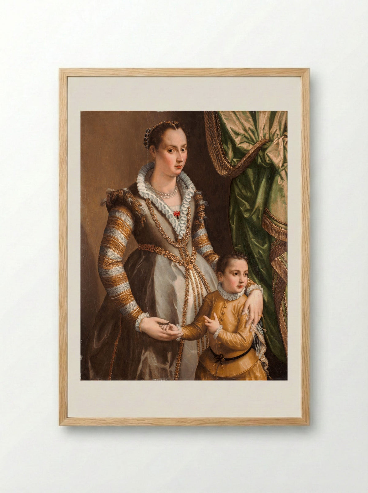 Portrait of a Woman with a Child - Alessandro Allori - Framed Print Wood