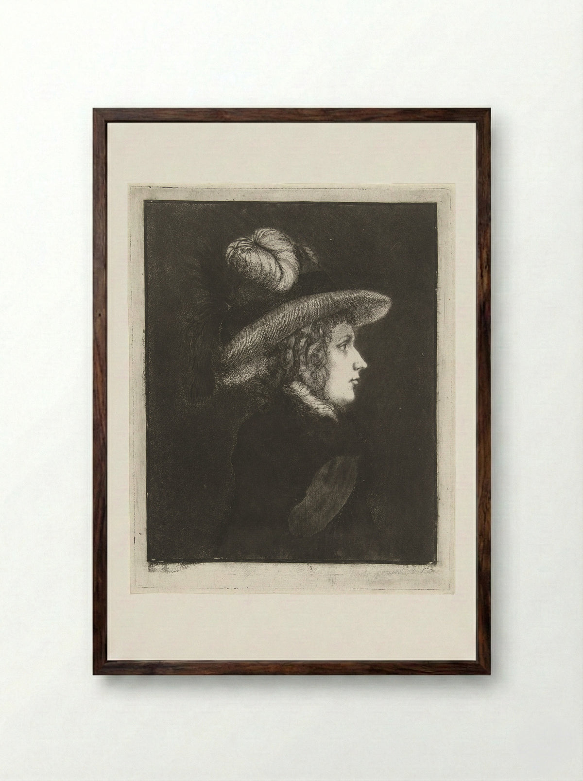 Portrait of a Woman with a Hat - James Hazard - Framed Print Dark Wood