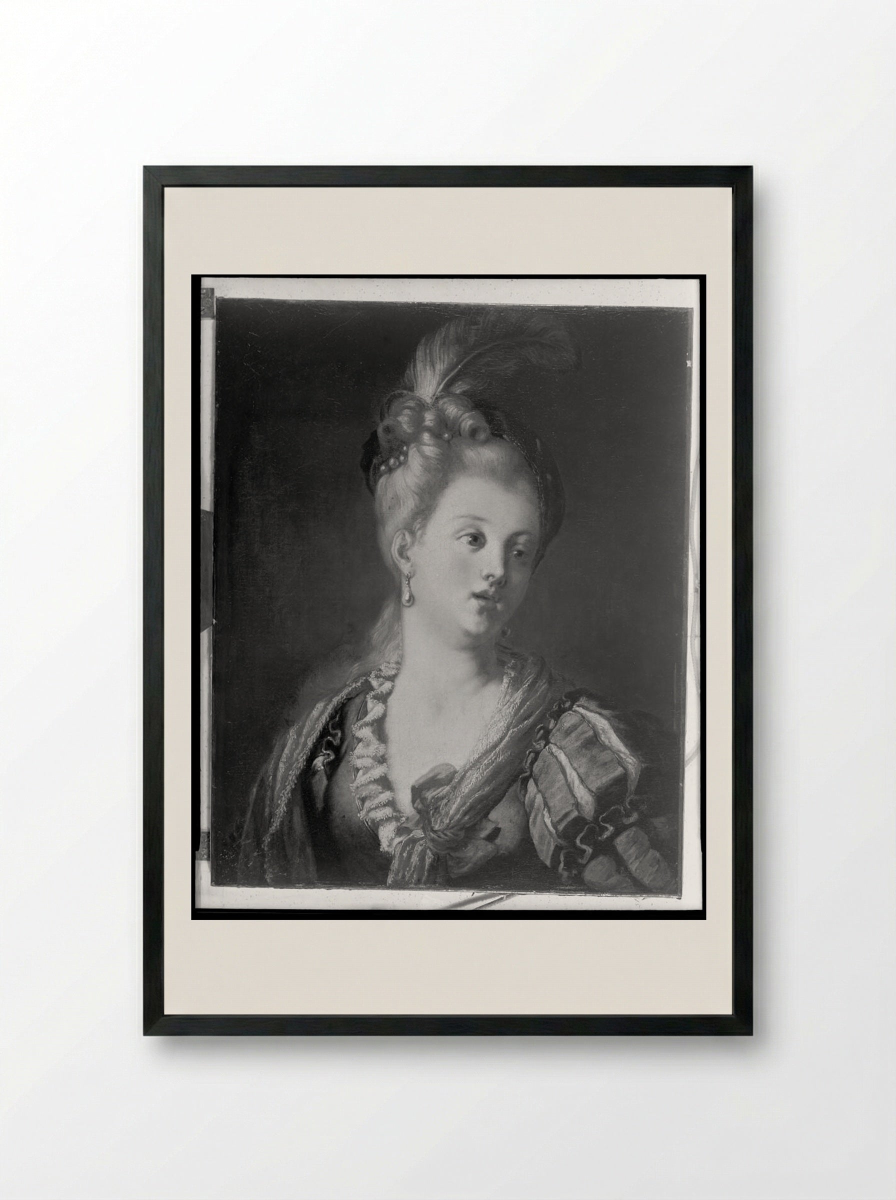 Portrait of a Woman - Jean-Antoine Watteau - Framed Print Black