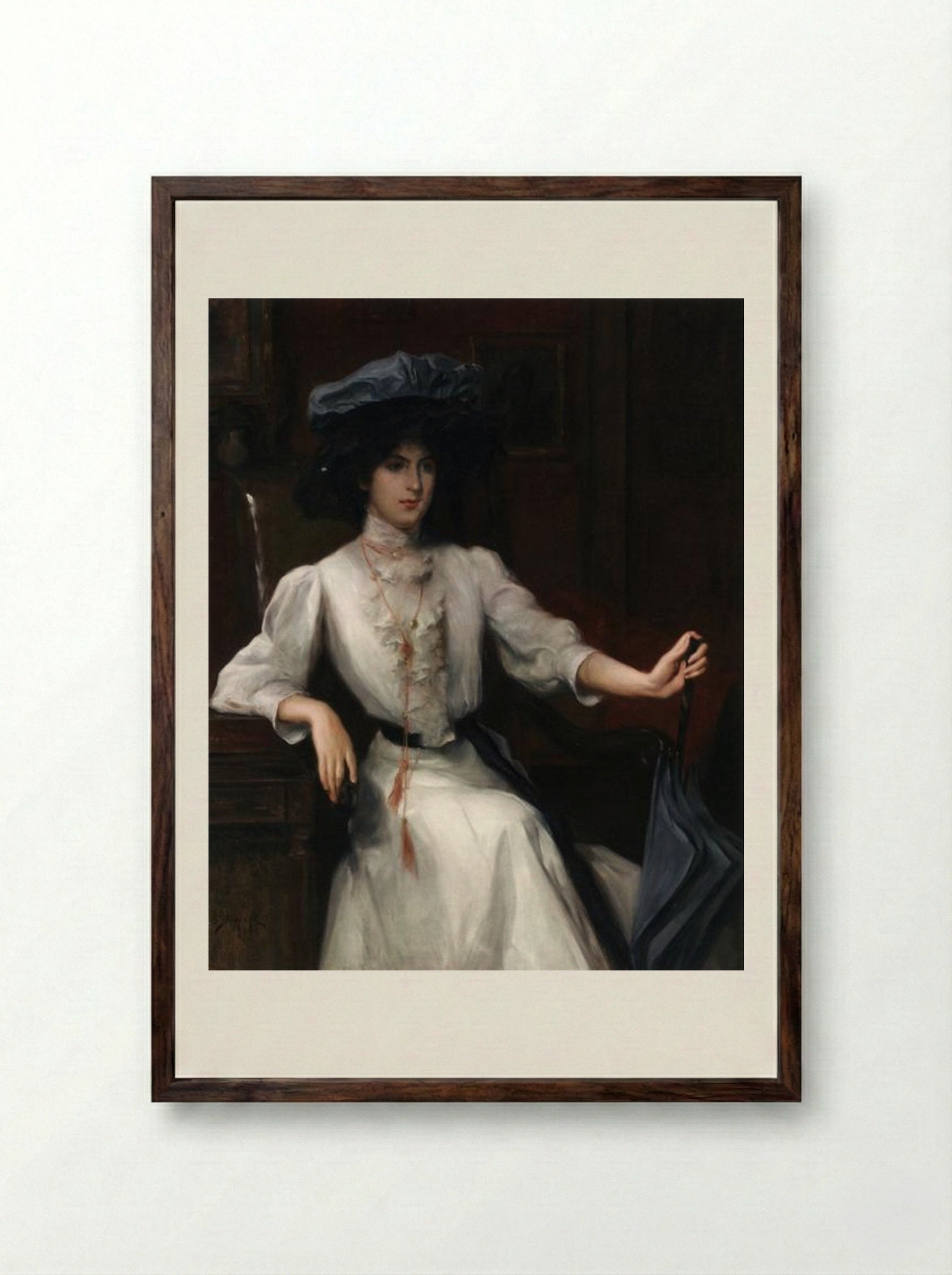 Portrait of a Woman - Julius LeBlanc Stewart - Framed Print Dark Wood