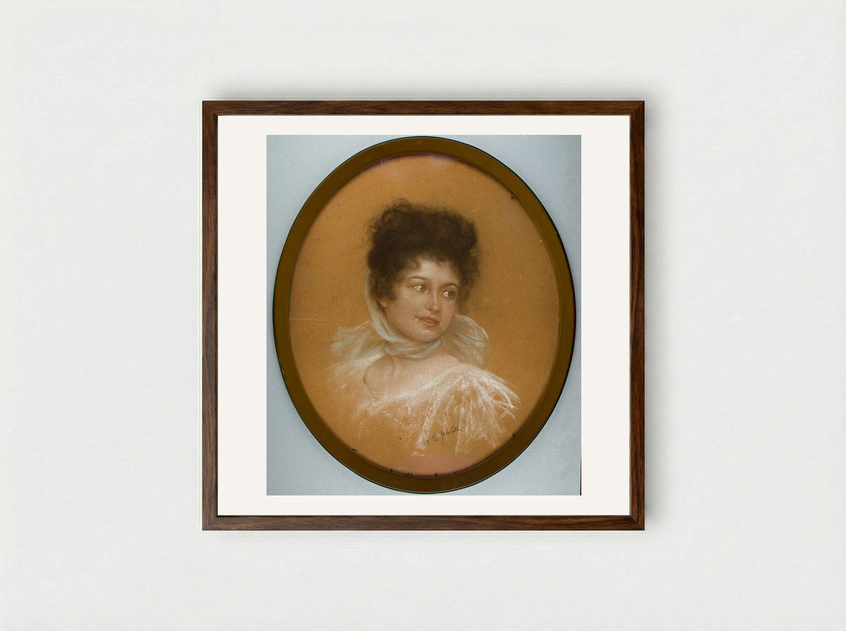 Portrait of a Woman - William Valentine Schevill - Framed Print Dark Wood