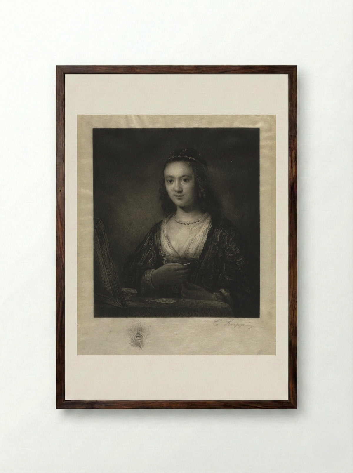 Portrait of a Woman - Carl Köpping - Framed Print Dark Wood