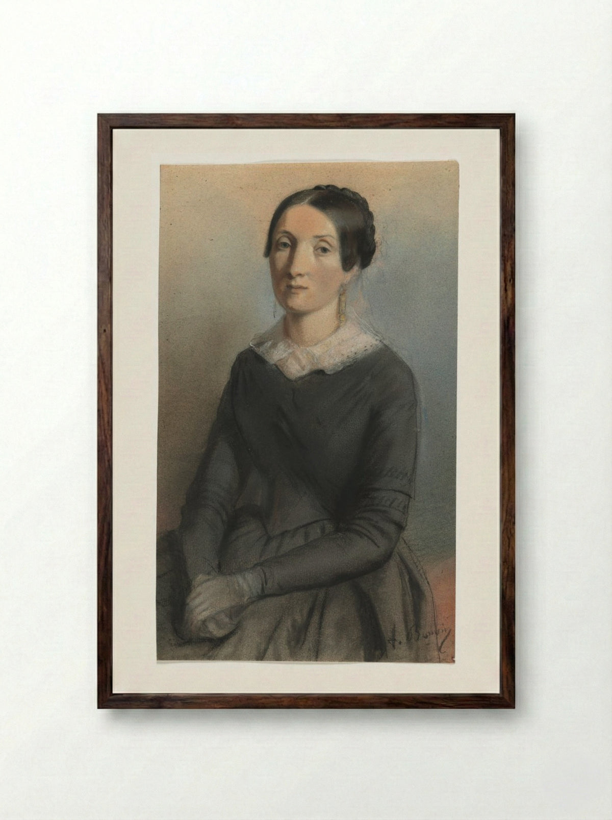 Portrait of a Woman - François Bonvin - Framed Print Dark Wood