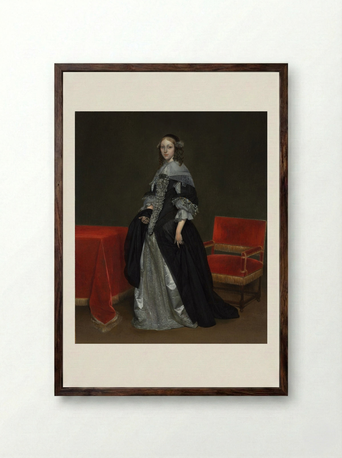 Portrait of a Woman - Gerard ter Borch - Framed Print Dark Wood