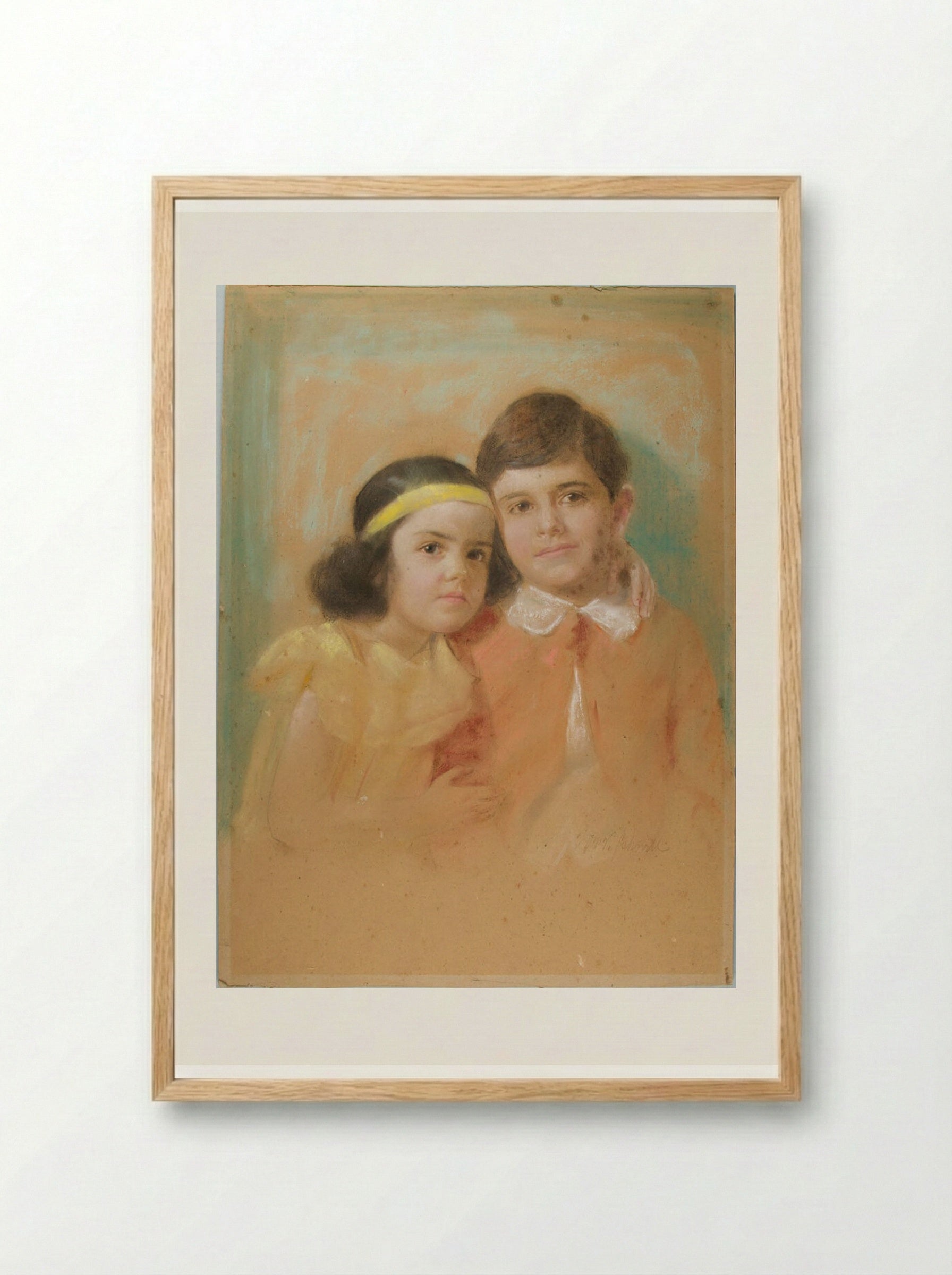 Portrait of a Young Girl and Boy - William Valentine Schevill - Framed Print Wood