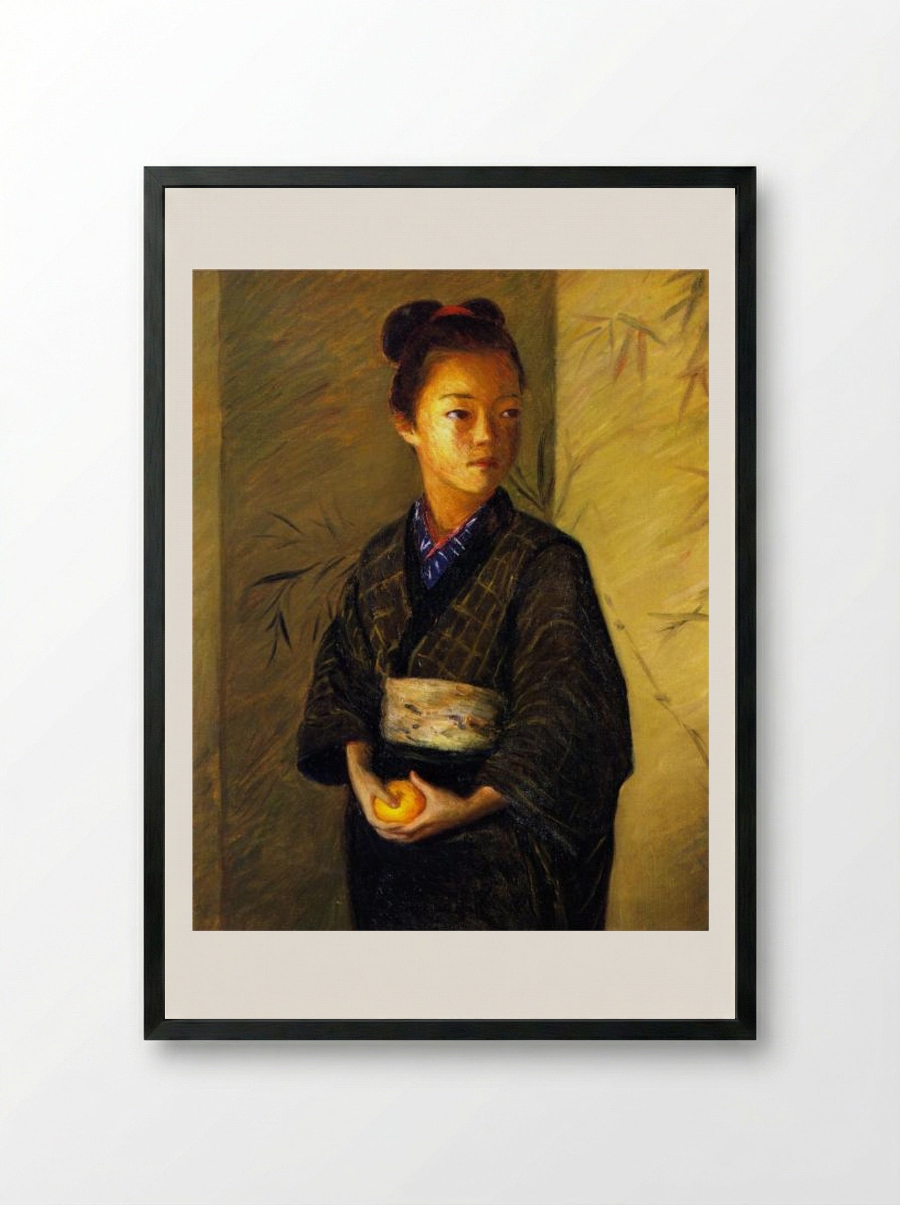 Portrait of a Young Girl with an Orange - Lilla Cabot Perry - Framed Print Black
