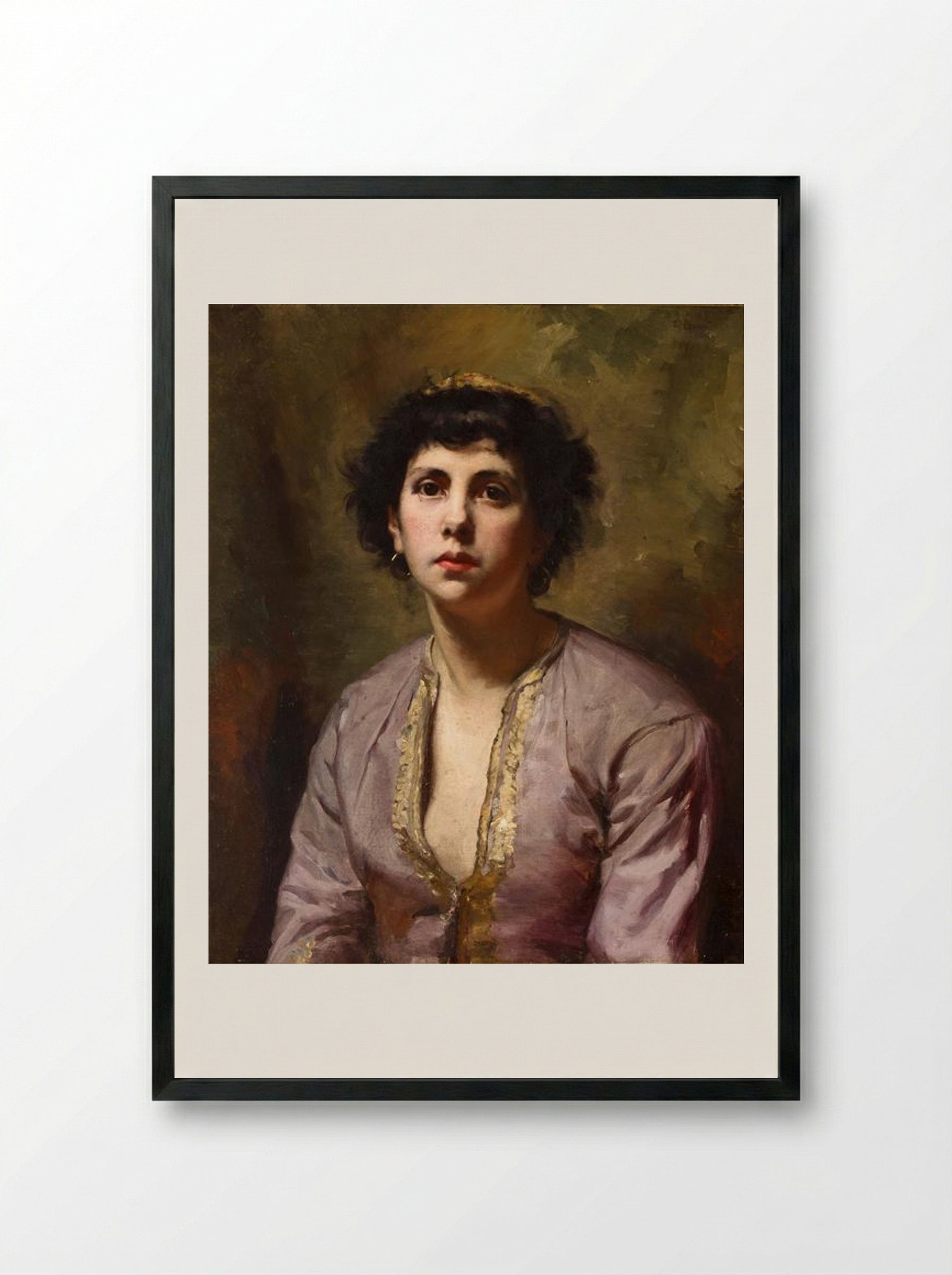 Portrait of a Young Girl - Léon Bonnat - Framed Print Black