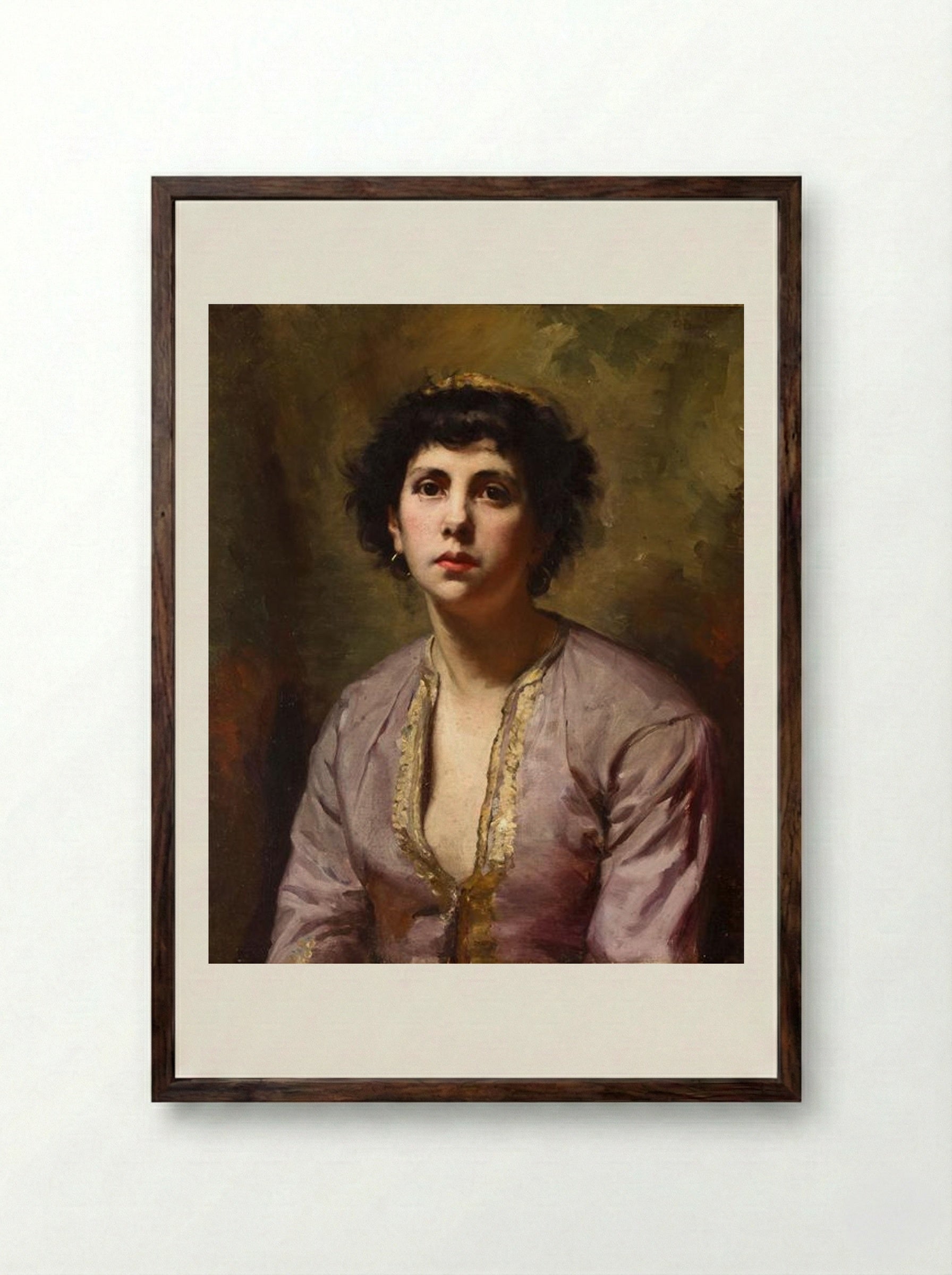 Portrait of a Young Girl - Léon Bonnat - Framed Print Dark Wood