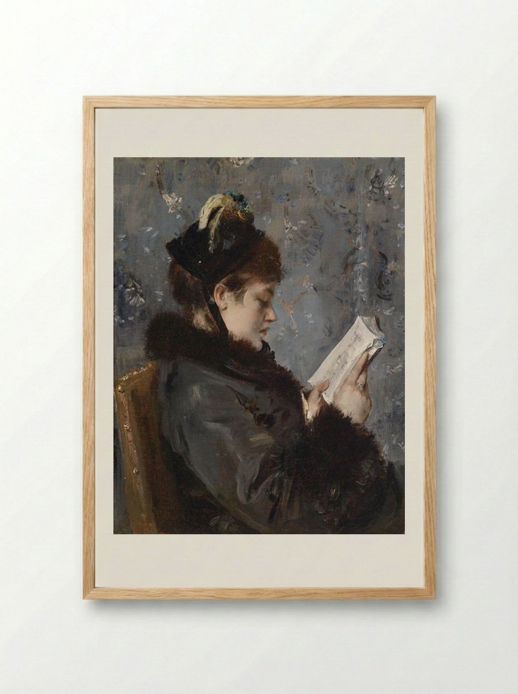 Portrait of a Young Lady Reading - Alfred Stevens - Framed Print Wood