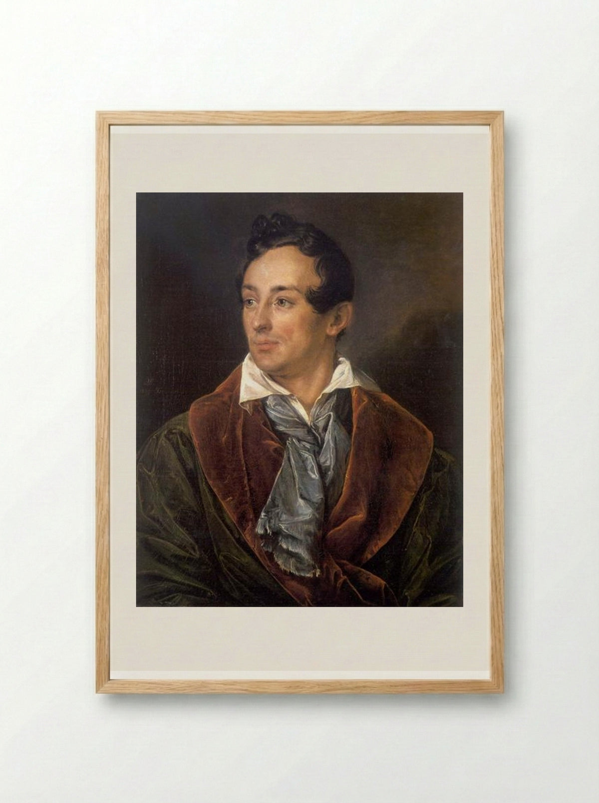 Portrait of a Young Man in a Green Robe - Vasily Tropinin - Framed Print Wood