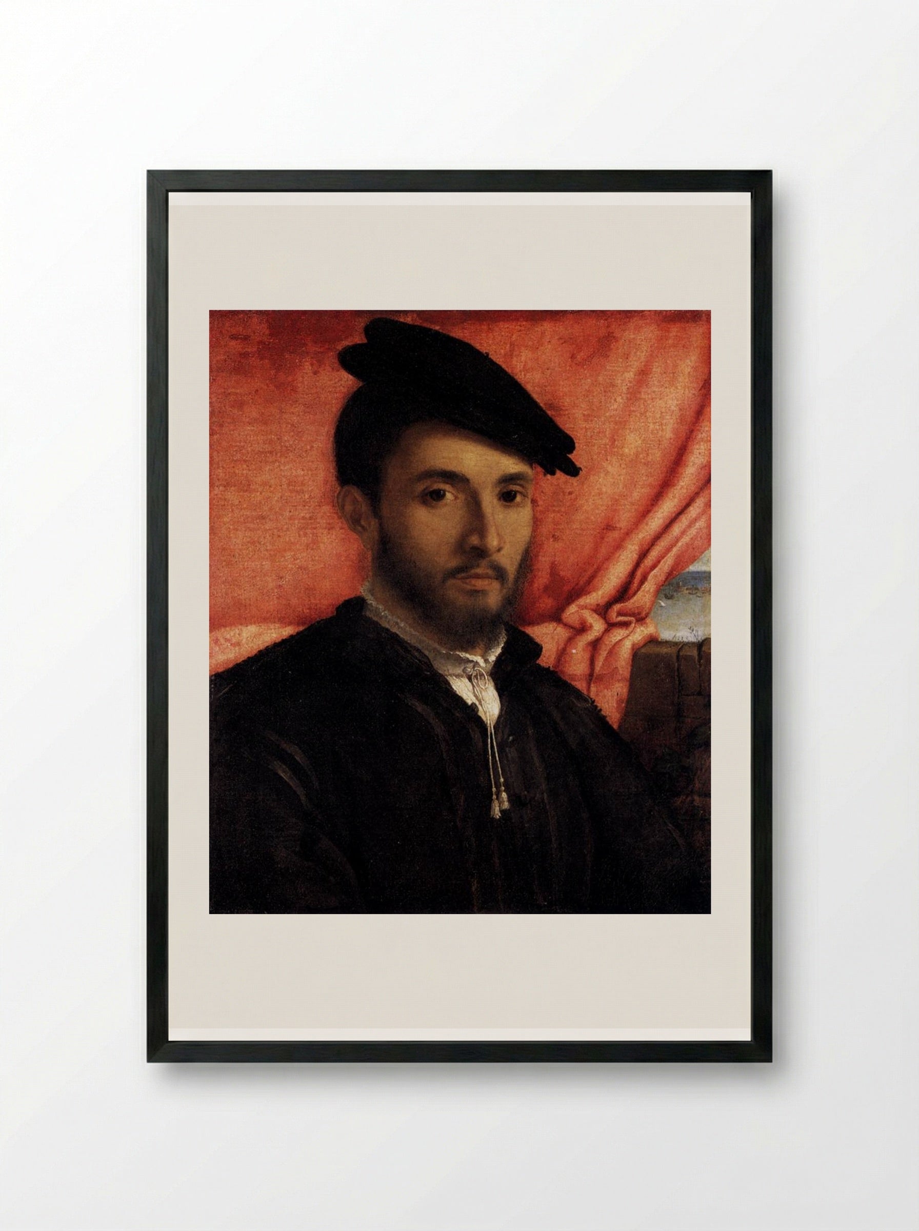 Portrait of a Young Man - Lorenzo Lotto - Framed Print Black