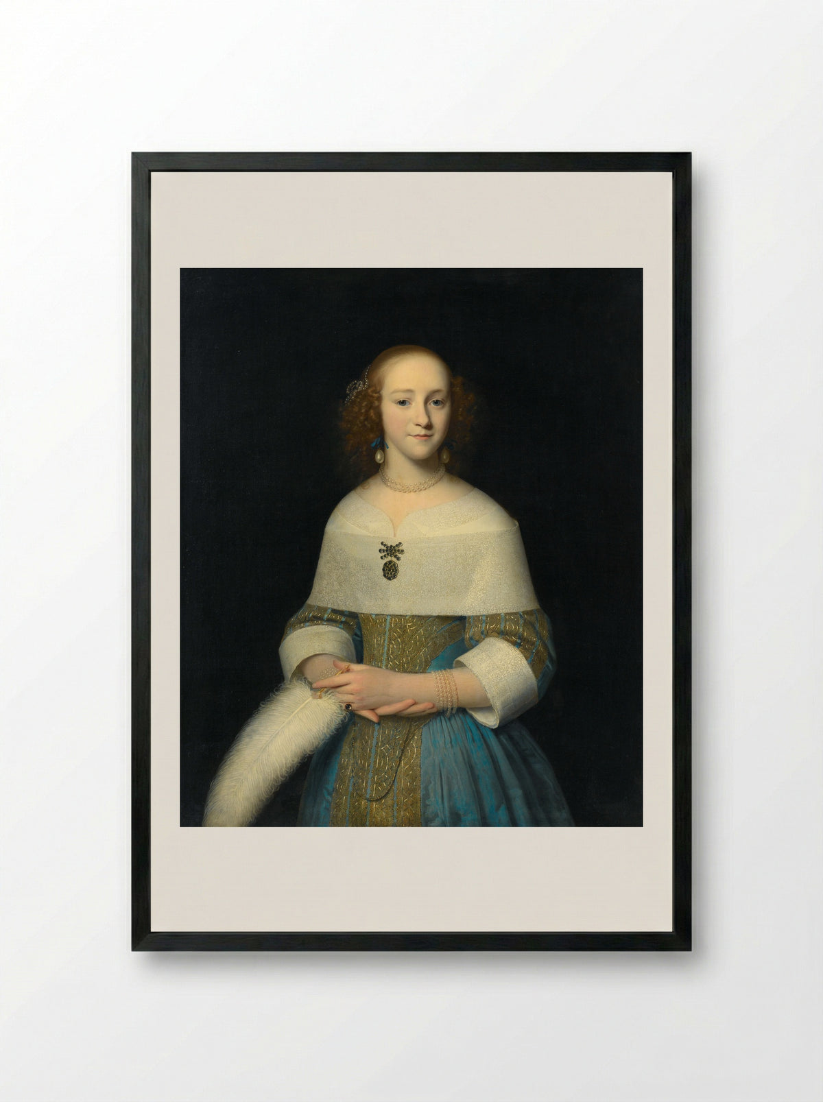 Portrait of a Young Woman, Possibly Susanna Reael - Isaack Luttichuys - Framed Print Black