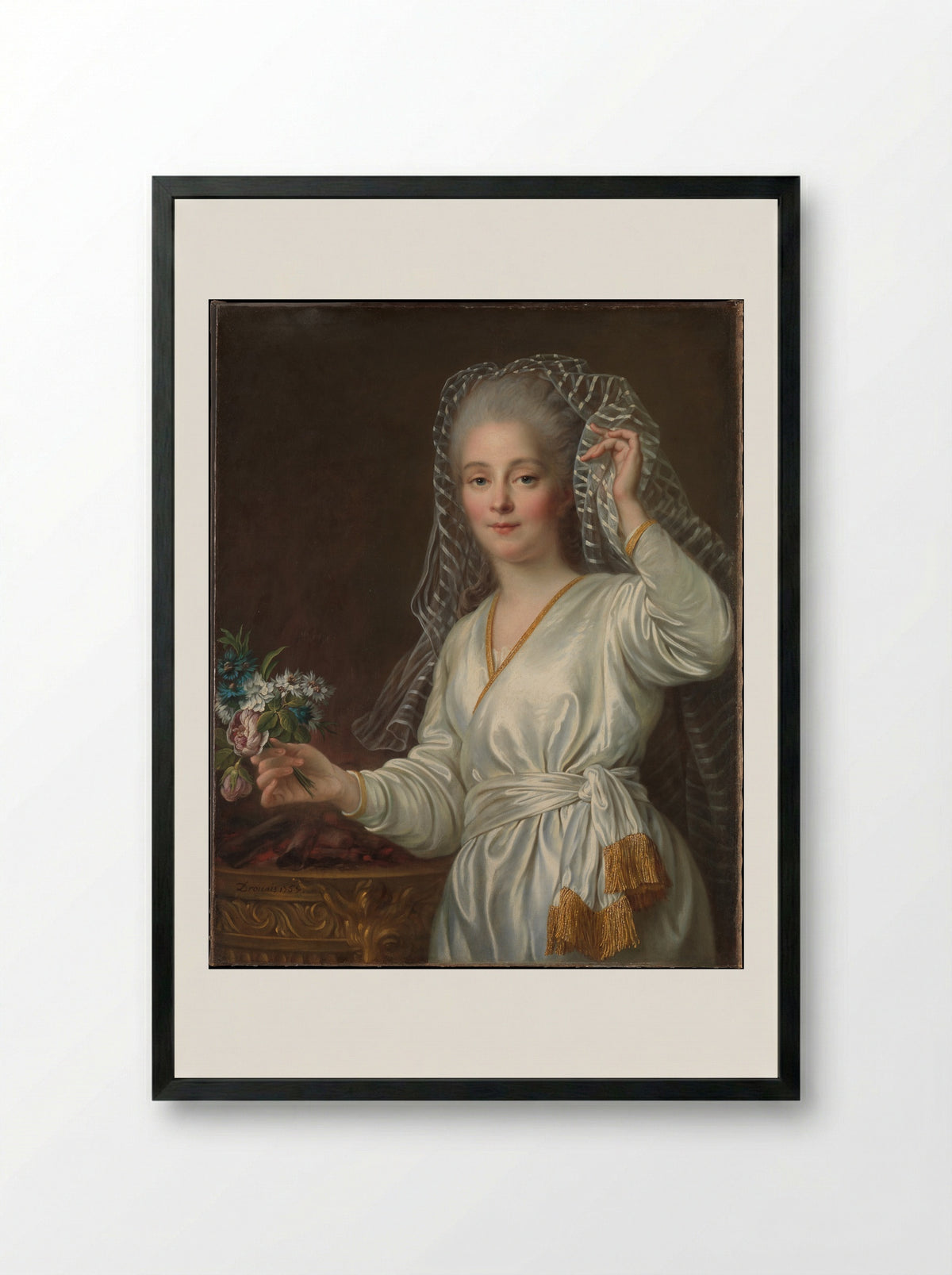 Portrait of a Young Woman as a Vestal Virgin - François-Hubert Drouais - Framed Print Black