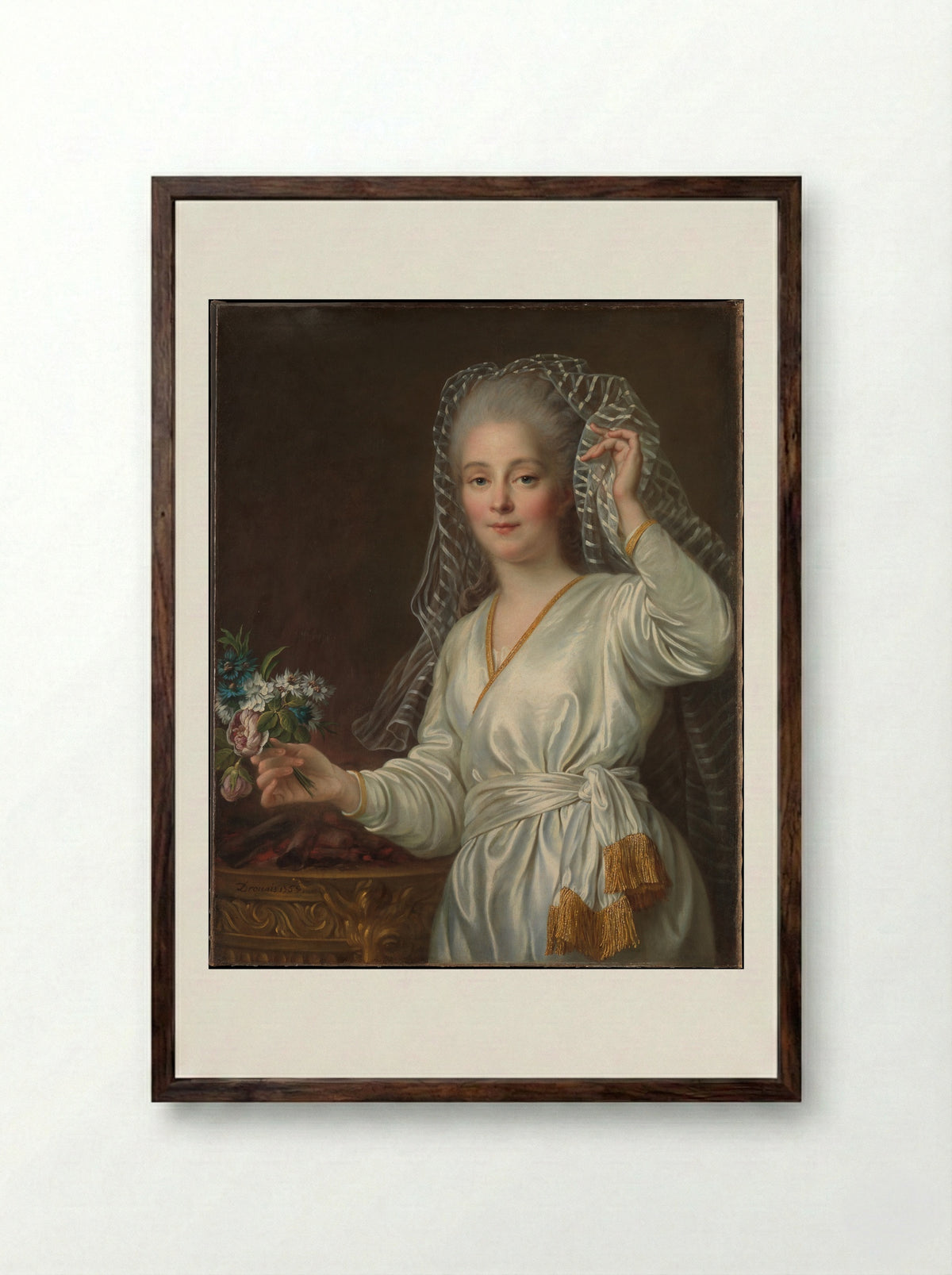Portrait of a Young Woman as a Vestal Virgin - François-Hubert Drouais - Framed Print Dark Wood