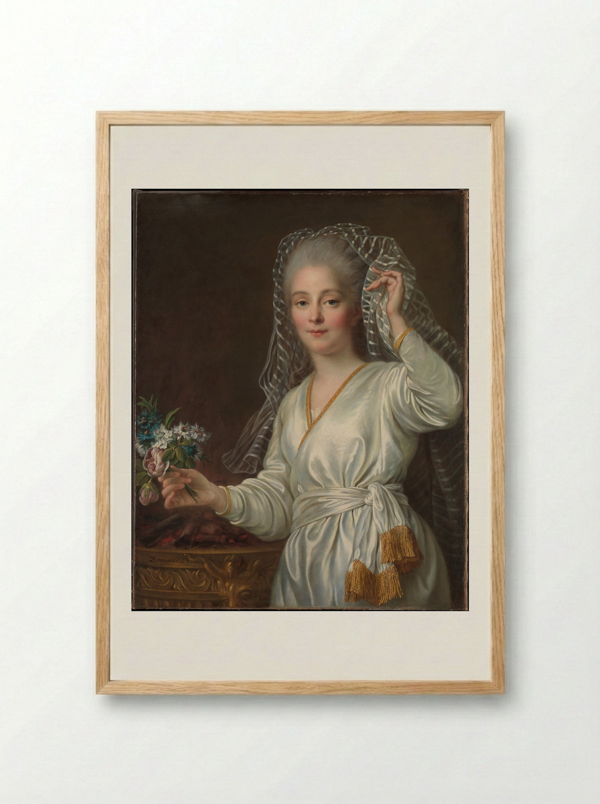 Portrait of a Young Woman as a Vestal Virgin - François-Hubert Drouais - Framed Print Wood