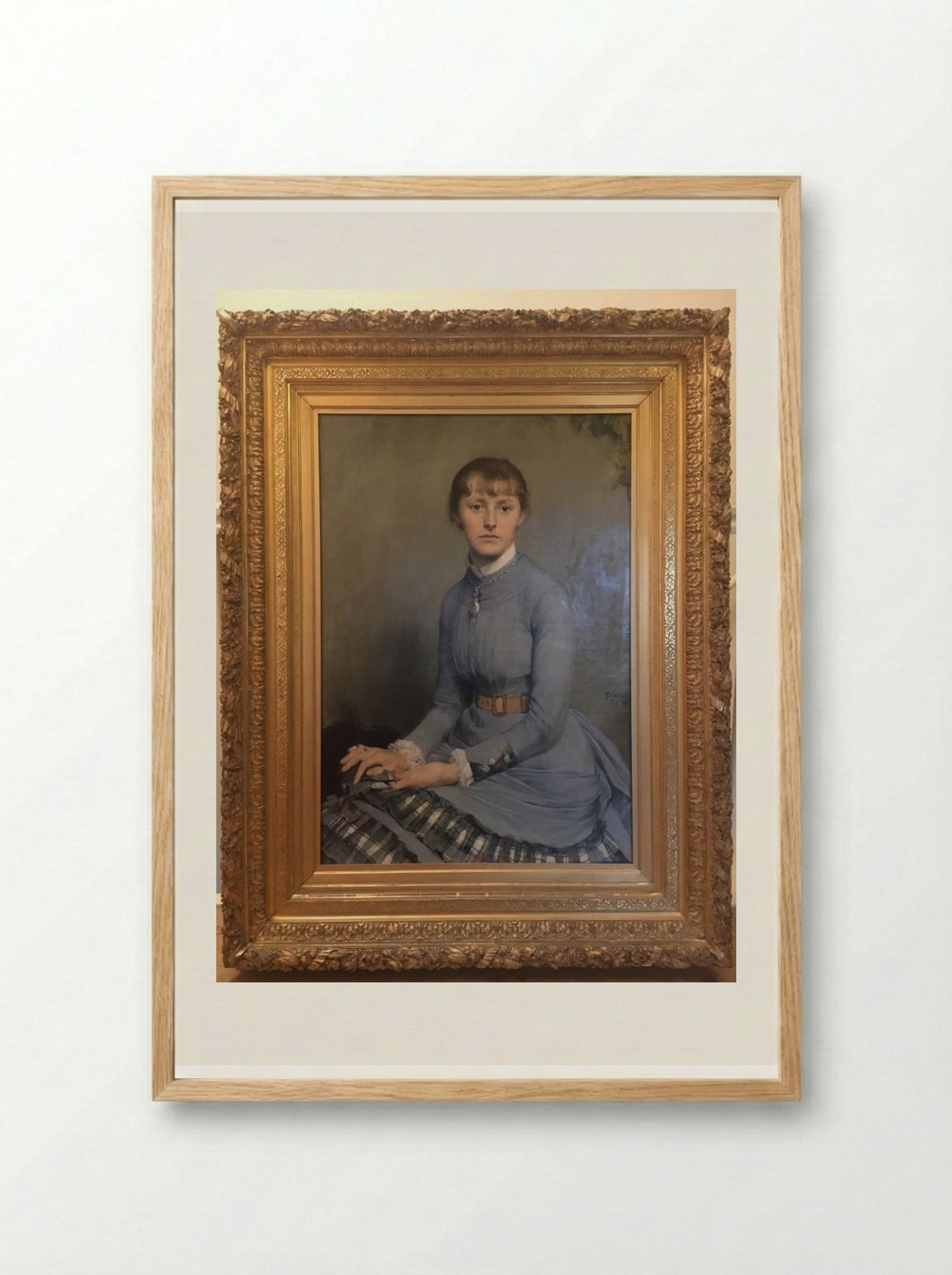 Portrait of a Young Woman in a Blue Dress - Pieter de Josselin de Jong - Framed Print Wood