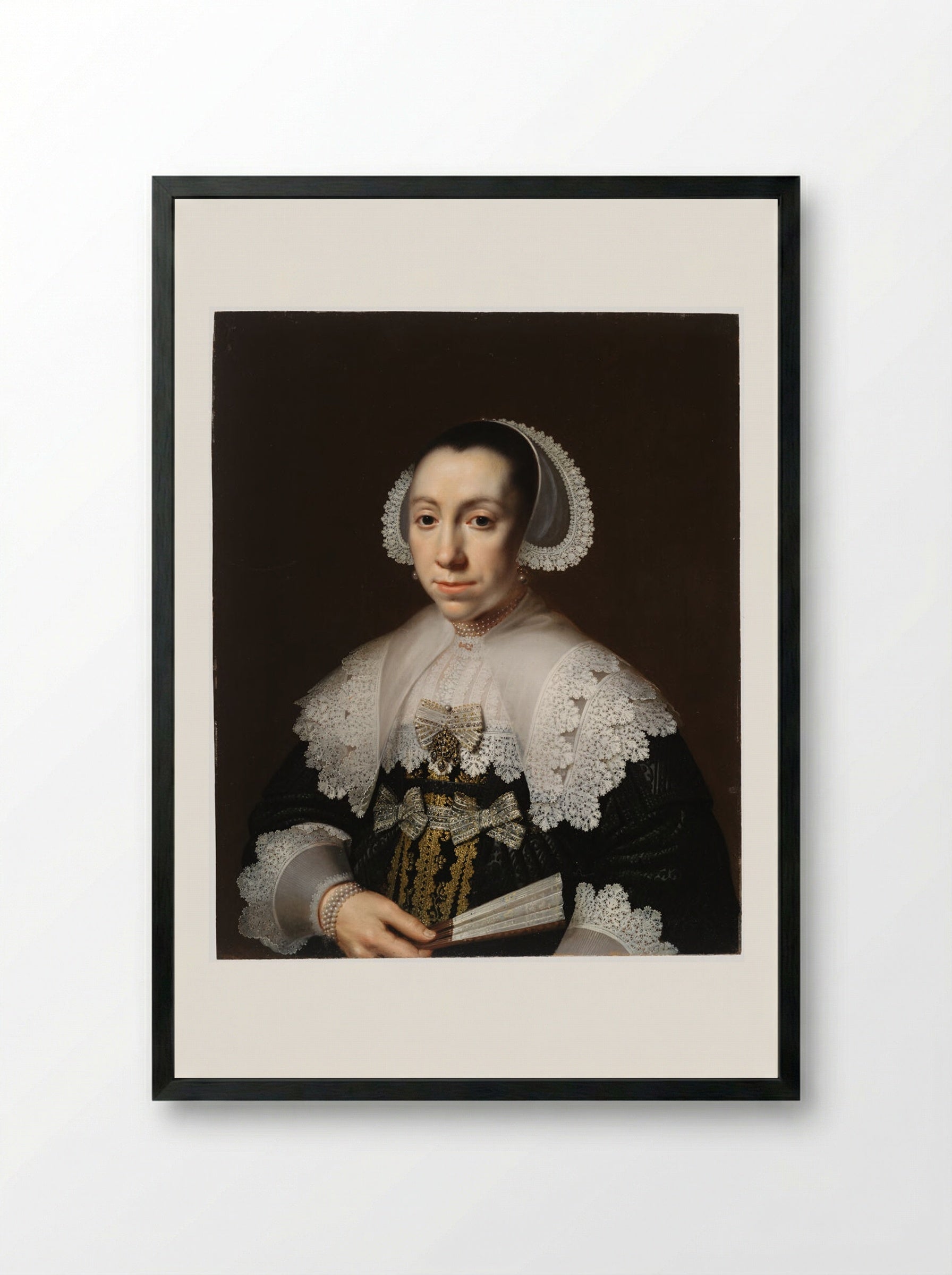 Portrait of a Young Woman - Dirck Dirckszoon van Santvoort - Framed Print Black