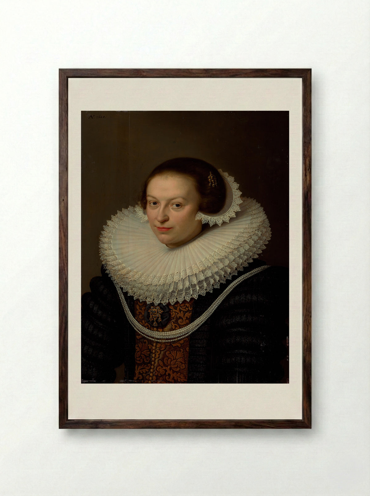 Portrait of a Young Woman - David Bailly - Framed Print Dark Wood
