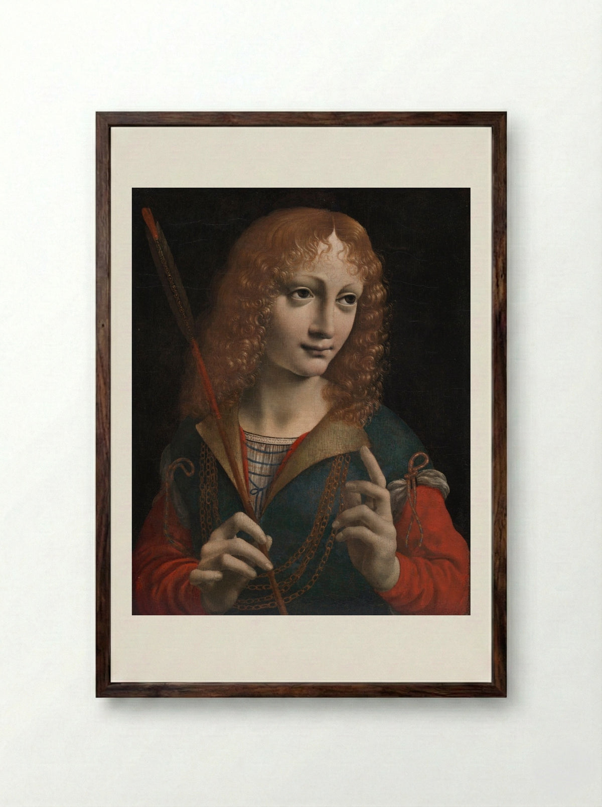 Portrait of a Youth as Saint Sebastian - Marco d'Oggiono - Framed Print Dark Wood
