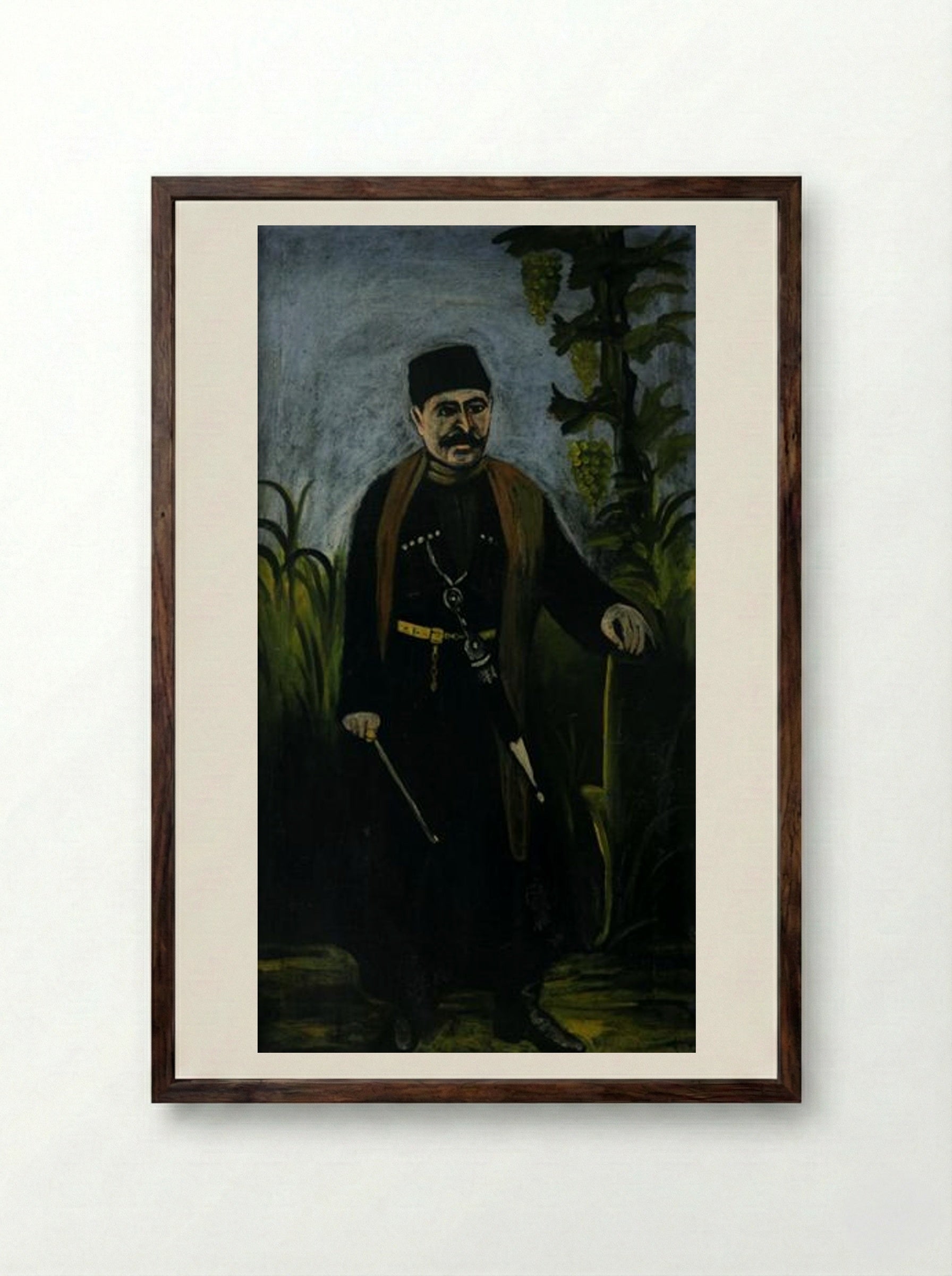 Portrait of a wealthy peasant - Niko Pirosmani - Framed Print Dark Wood