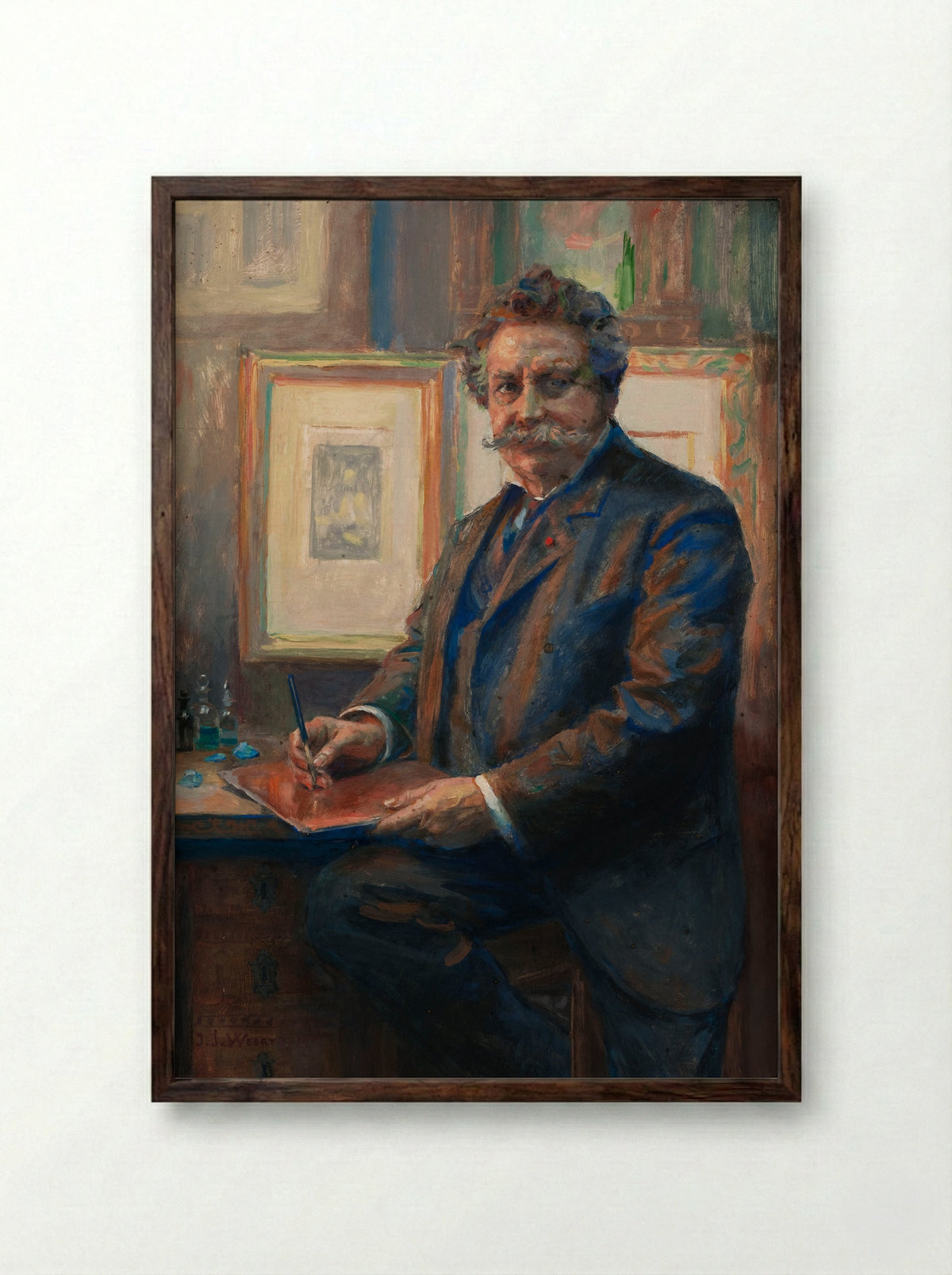Portrait of an Artist - Charles Albert Waltner - Framed Print Dark Wood