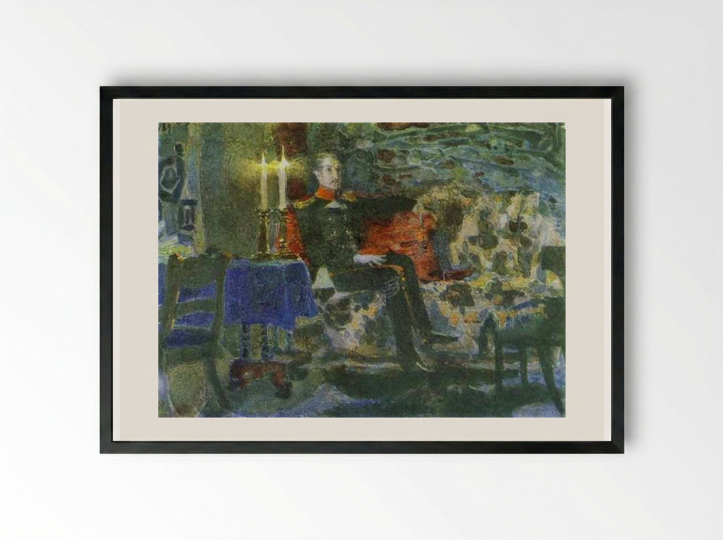 Portrait of an Officer (Pechorin on a Sofa) - Mikhail Vrubel - Framed Print Black