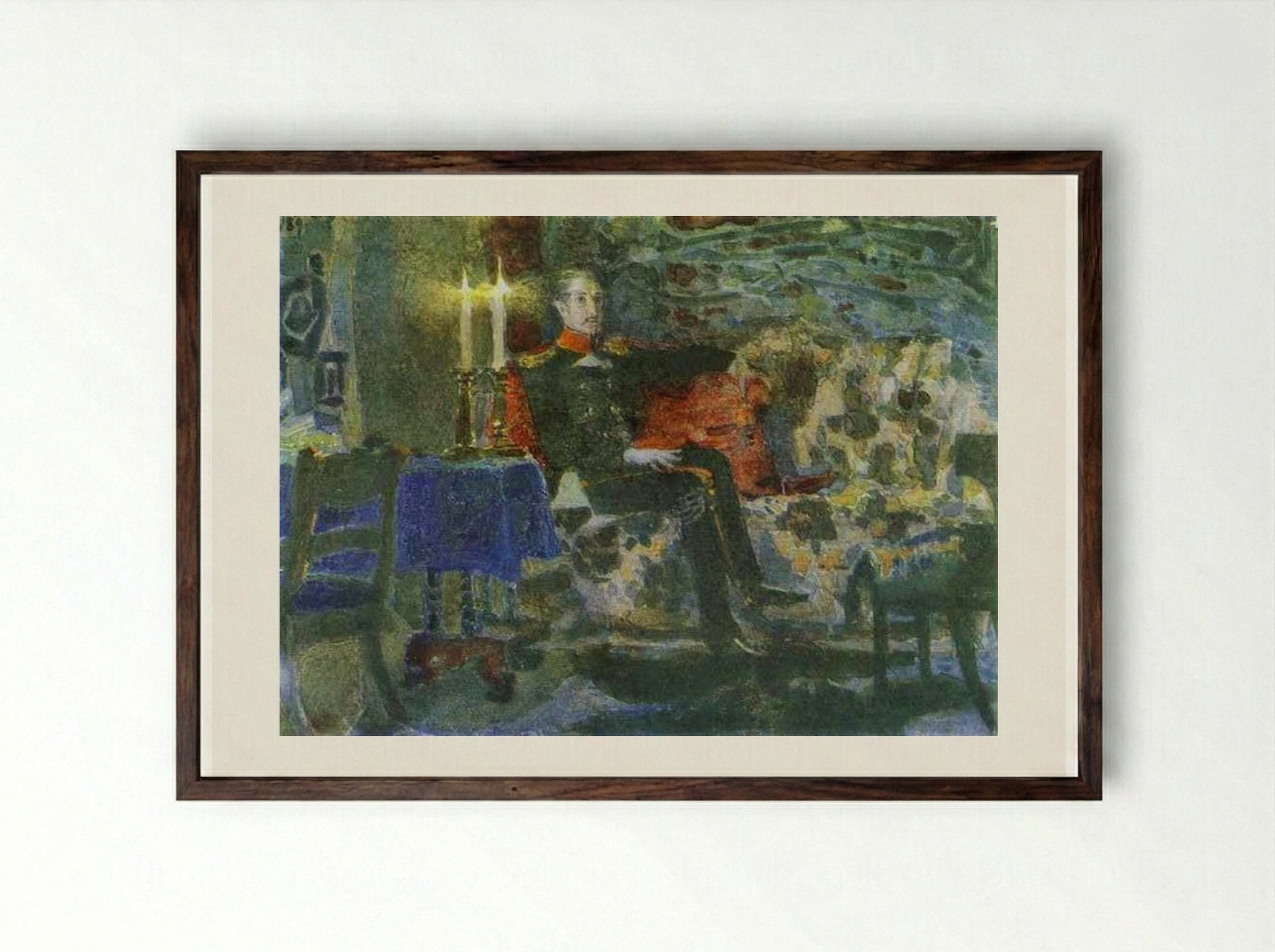 Portrait of an Officer (Pechorin on a Sofa) - Mikhail Vrubel - Framed Print Dark Wood