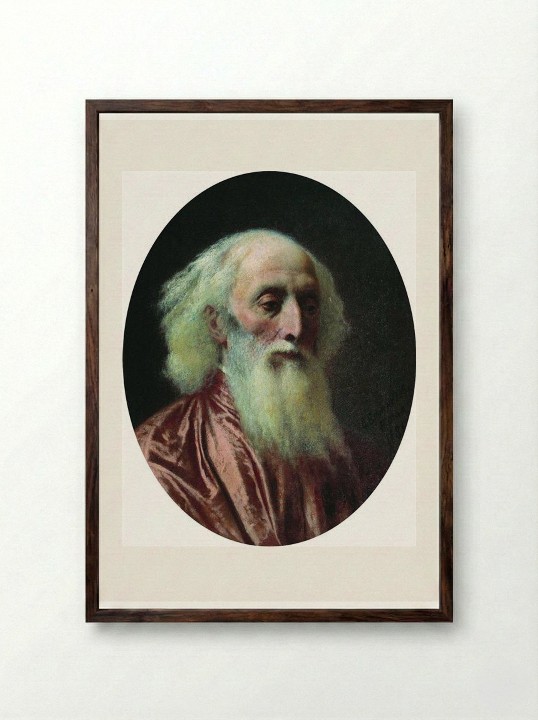 Portrait of an Old Man in a Crimson Dress - Fyodor Bronnikov - Framed Print Dark Wood