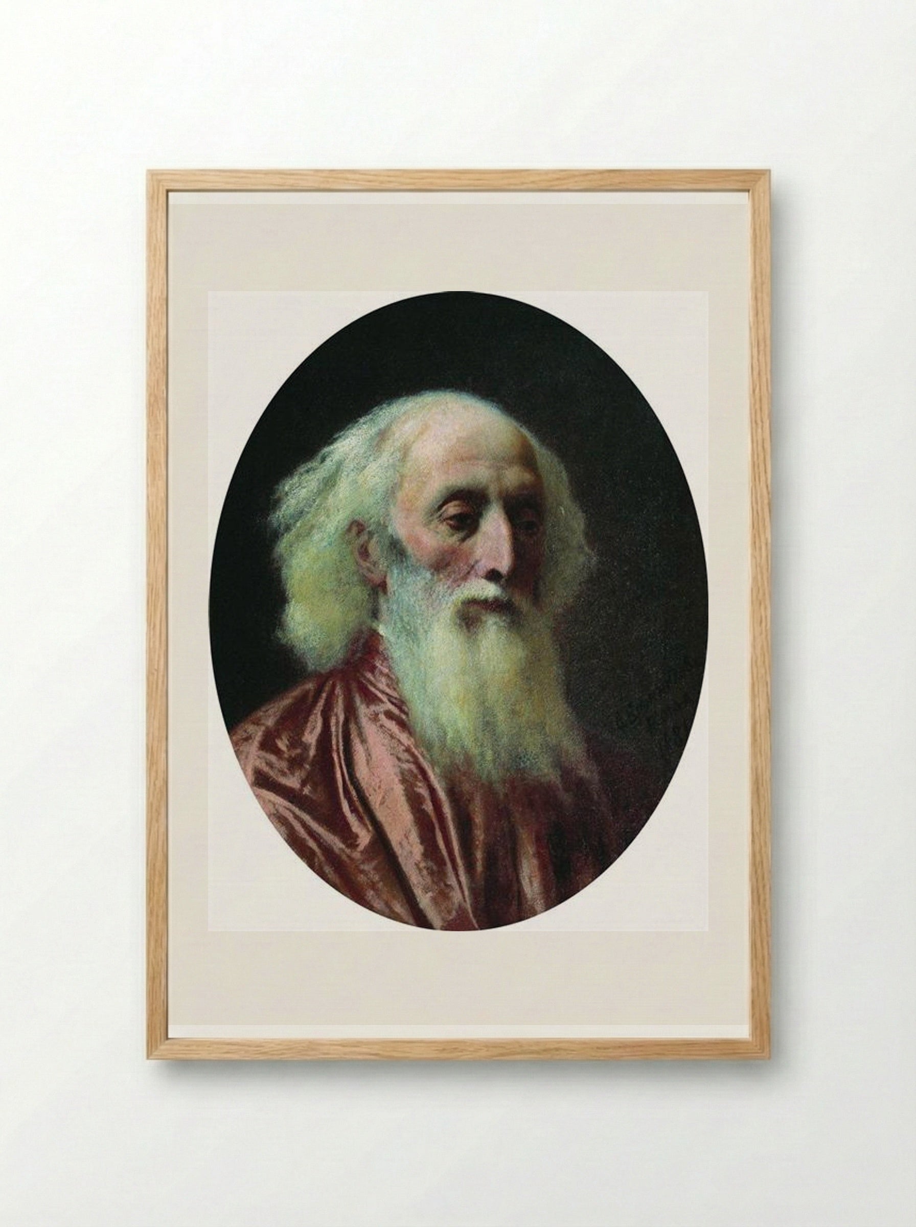 Portrait of an Old Man in a Crimson Dress - Fyodor Bronnikov - Framed Print Wood