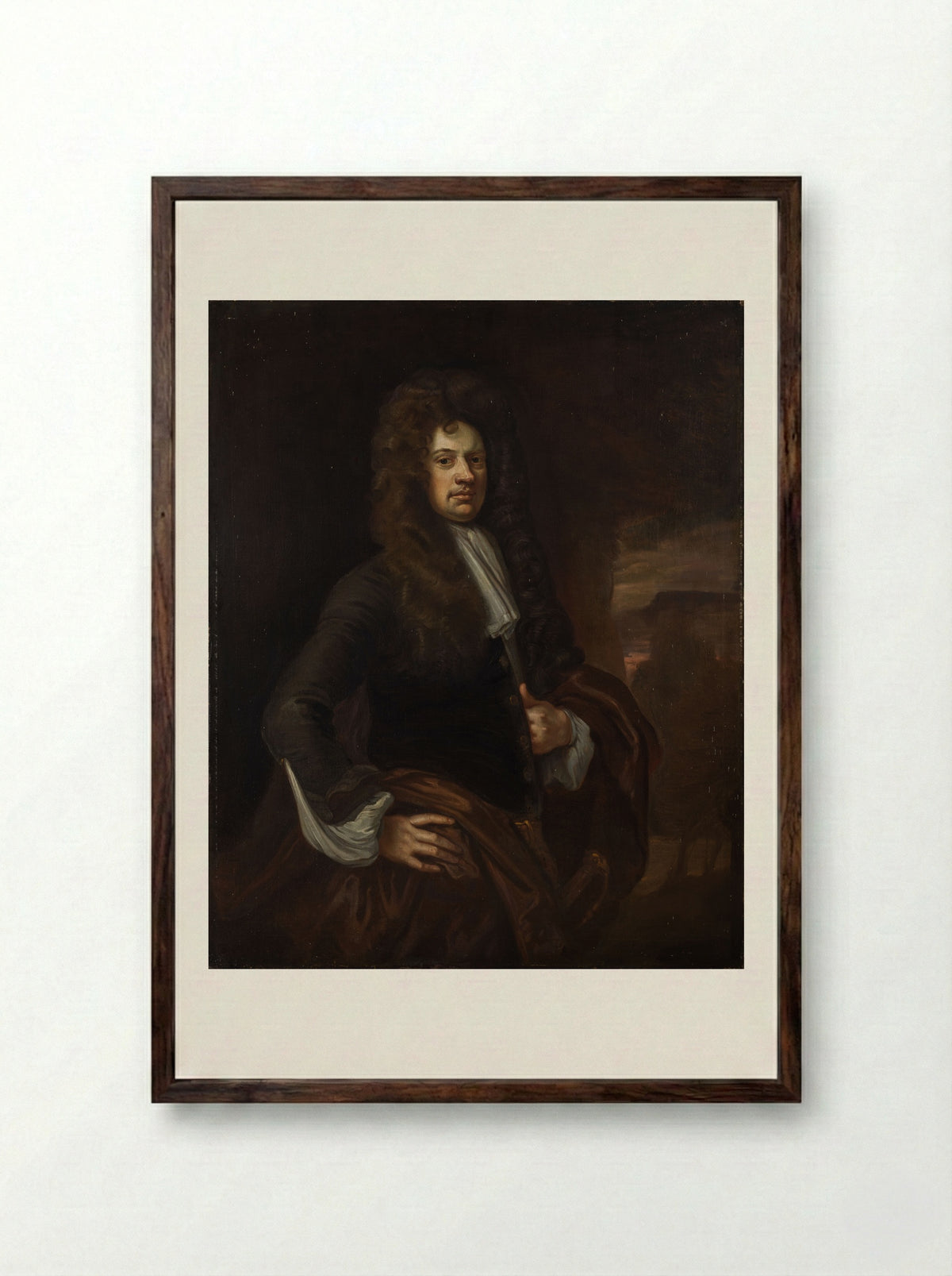 Portrait of an Unknown Boy in Roman Fantasy Costume - Sir Godfrey Kneller - Framed Print Dark Wood