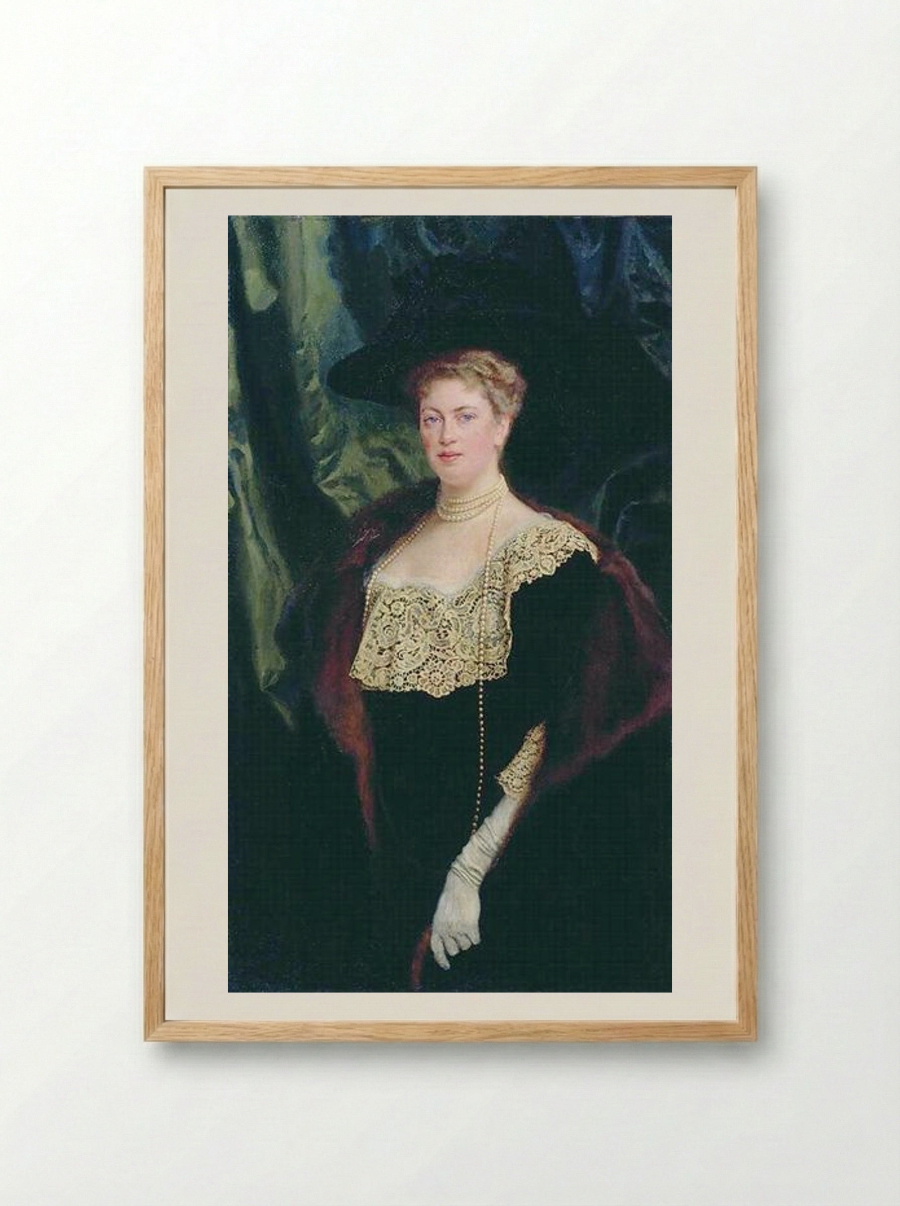 Portrait of an Unknown Lady in a Black Kerchief with a Lacy Collar - Nikolay Bogdanov-Belsky - Framed Print Wood