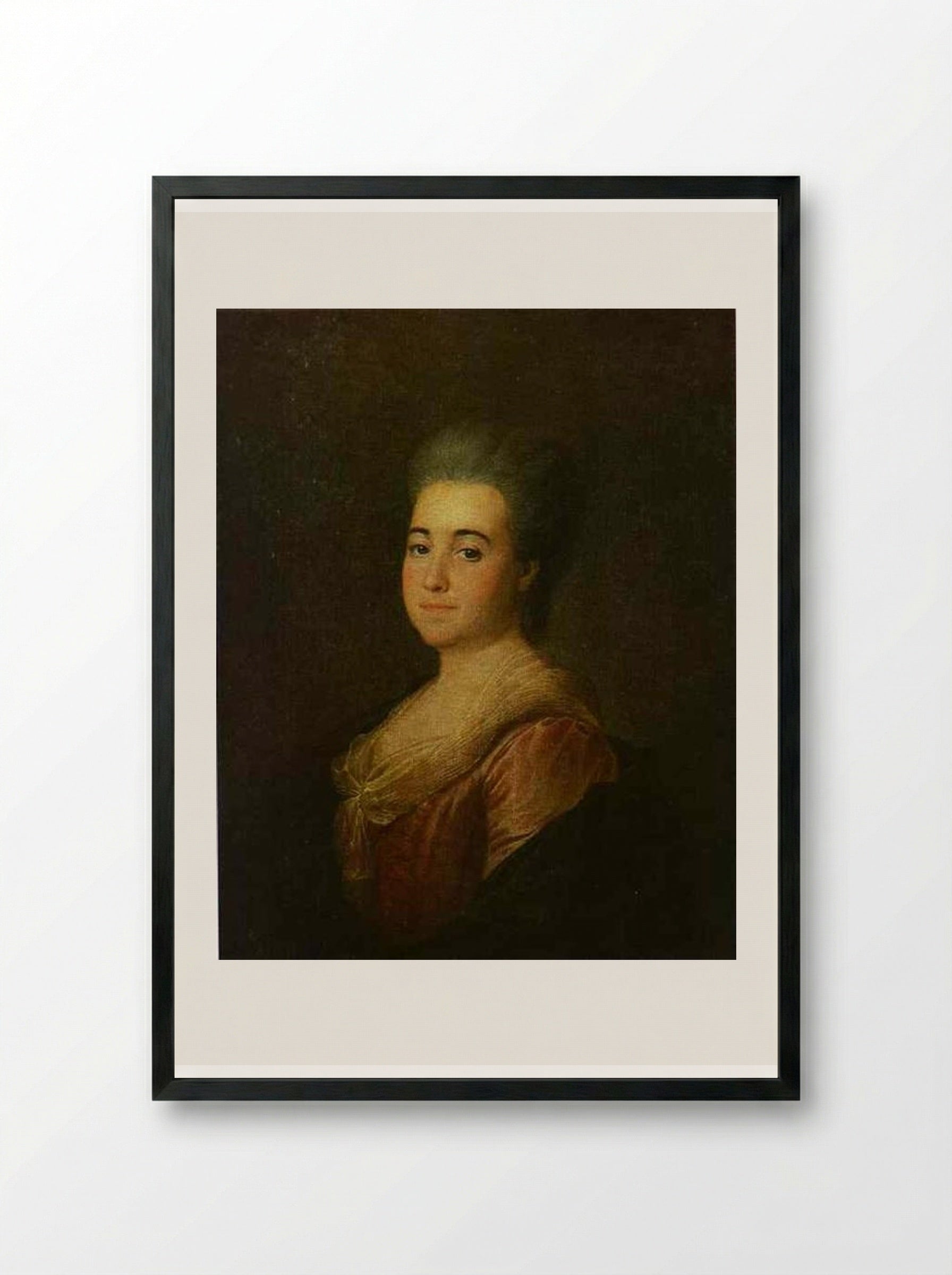 Portrait of an Unknown Lady in a Pink Dress - Dmitry Levitzky - Framed Print Black