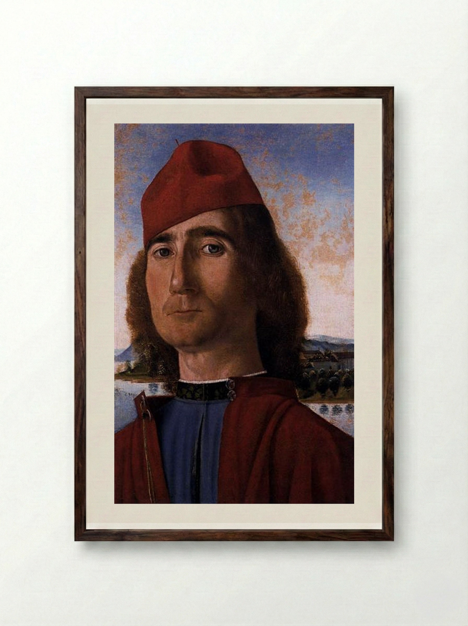 Portrait of an Unknown Man with Red Beret - Vittore Carpaccio - Framed Print Dark Wood