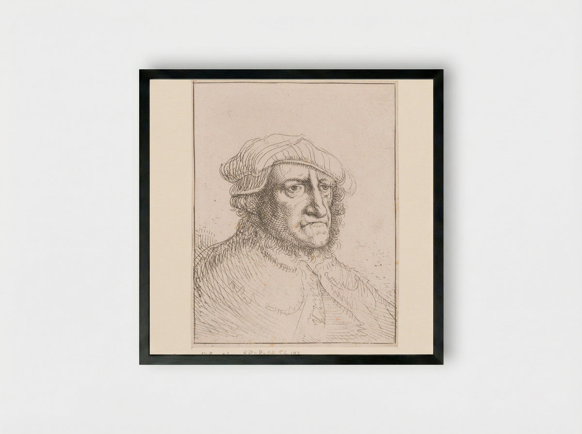Portrait of an Unknown Man with a Beret - Michael Willmann - Framed Print Black