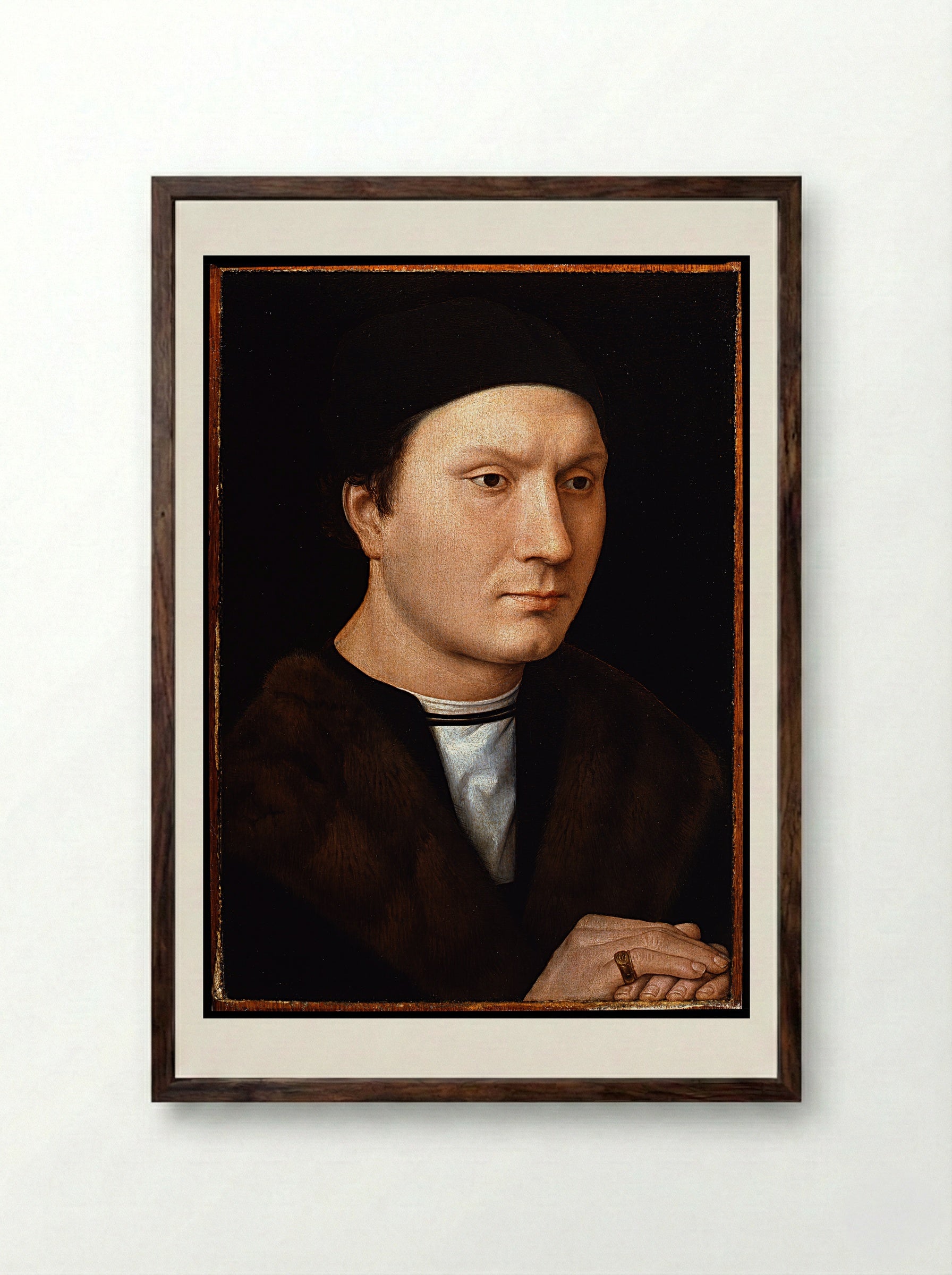 Portrait of an Unknown Man with a Letter - Hans Memling - Framed Print Dark Wood