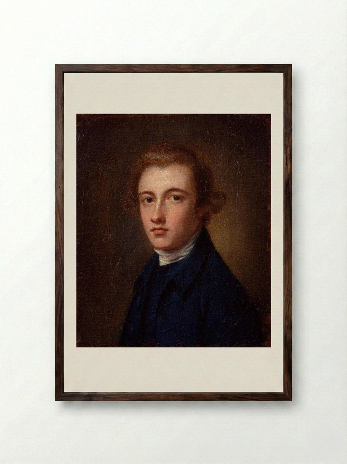 Portrait of an Unknown Man - George Romney - Framed Print Dark Wood