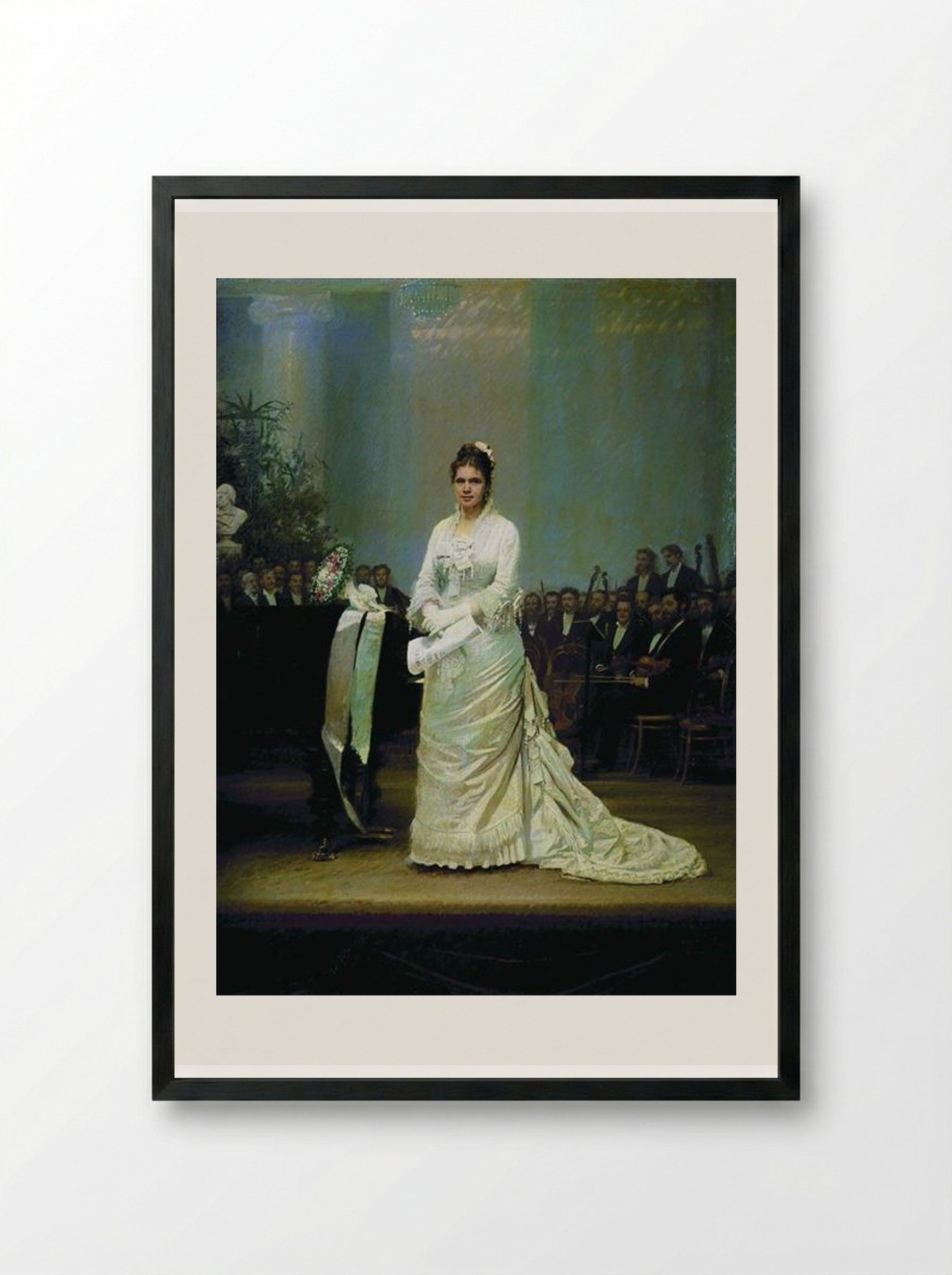 Portrait of singer Elizabeth Andreevny Lavrovsky, on stage at the Assembly of Nobility - Ivan Kramskoy - Framed Print Black
