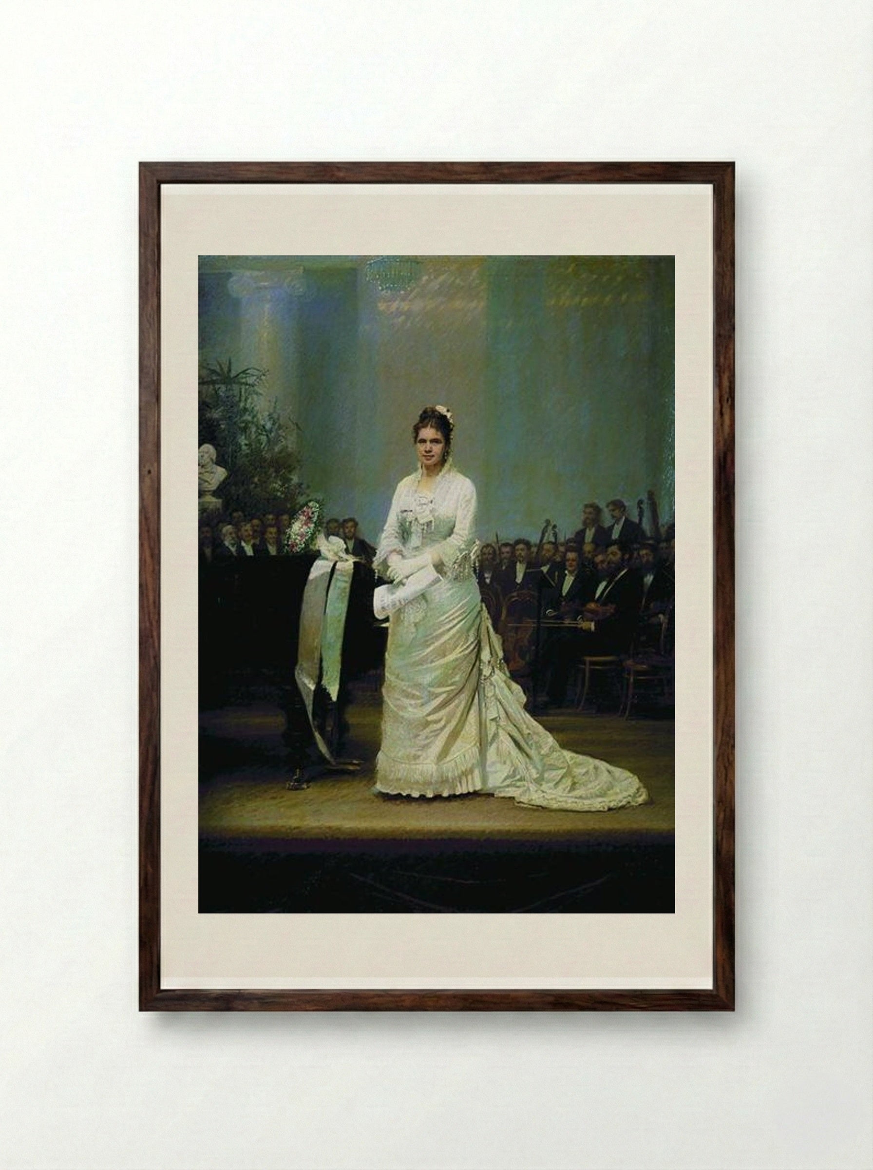 Portrait of singer Elizabeth Andreevny Lavrovsky, on stage at the Assembly of Nobility - Ivan Kramskoy - Framed Print Dark Wood