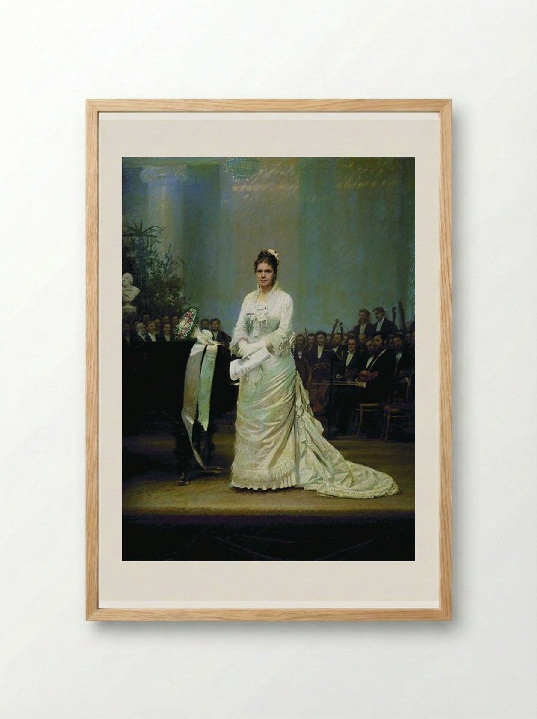 Portrait of singer Elizabeth Andreevny Lavrovsky, on stage at the Assembly of Nobility - Ivan Kramskoy - Framed Print Wood
