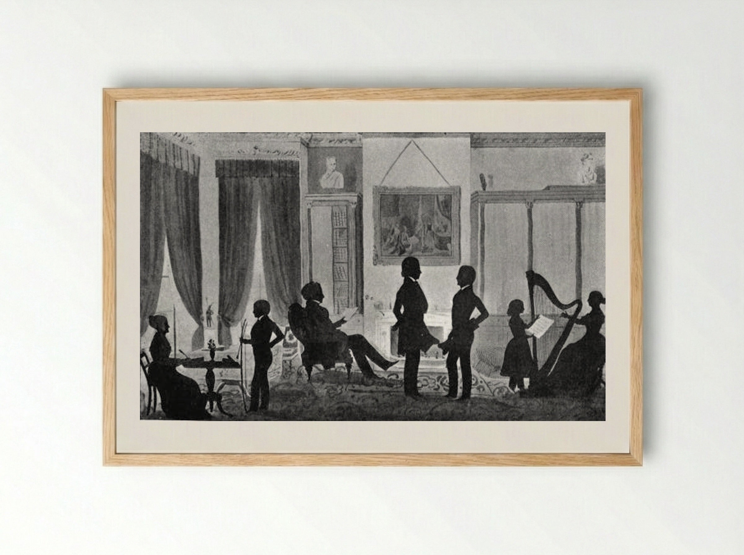 Portrait of the Abbott Lawrence Family in their Library, No. 5 Park Street, Boston - Auguste Edouart - Framed Print Wood