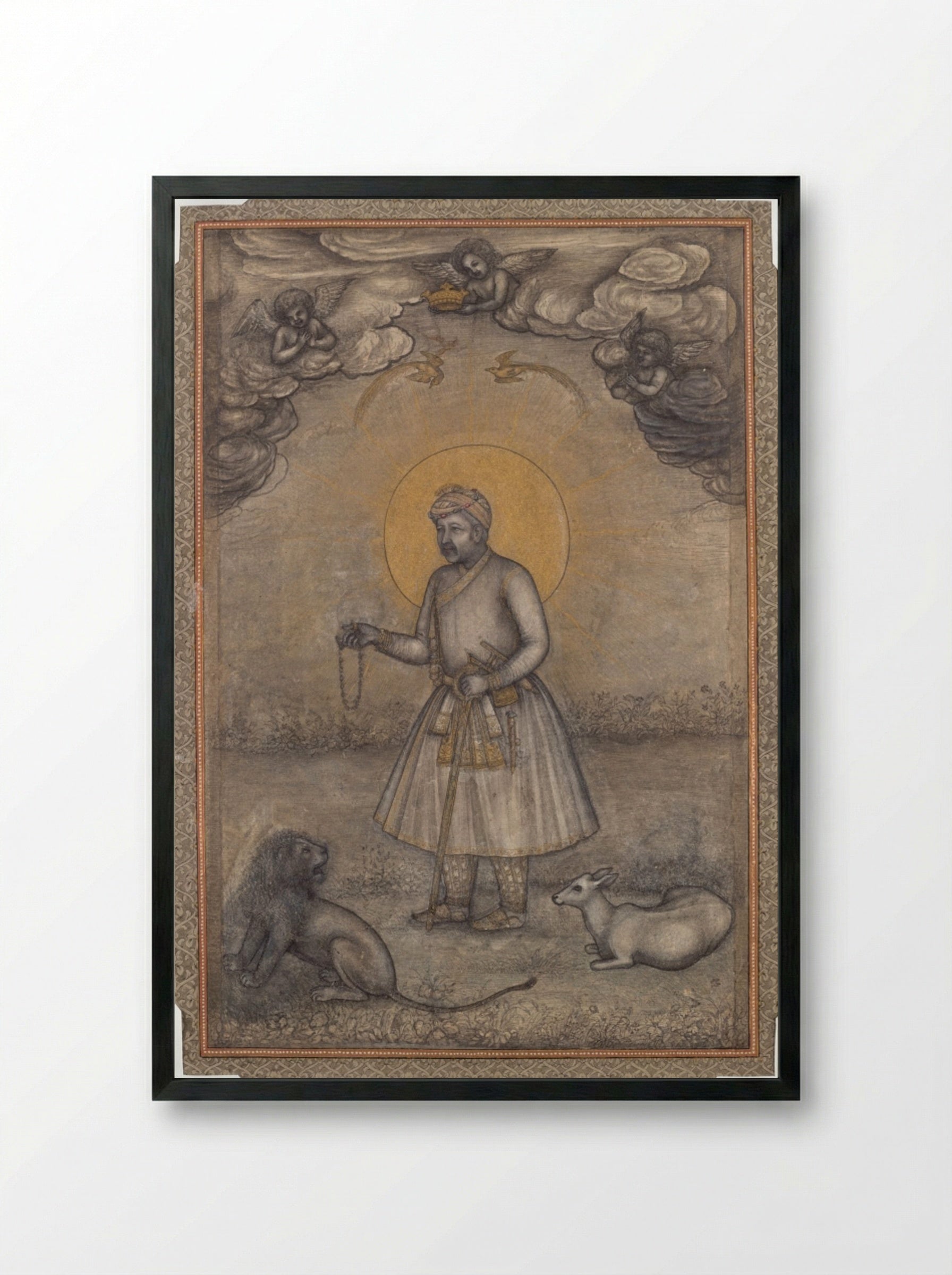 Portrait of the Aged Akbar - Govardhan - Framed Print Black