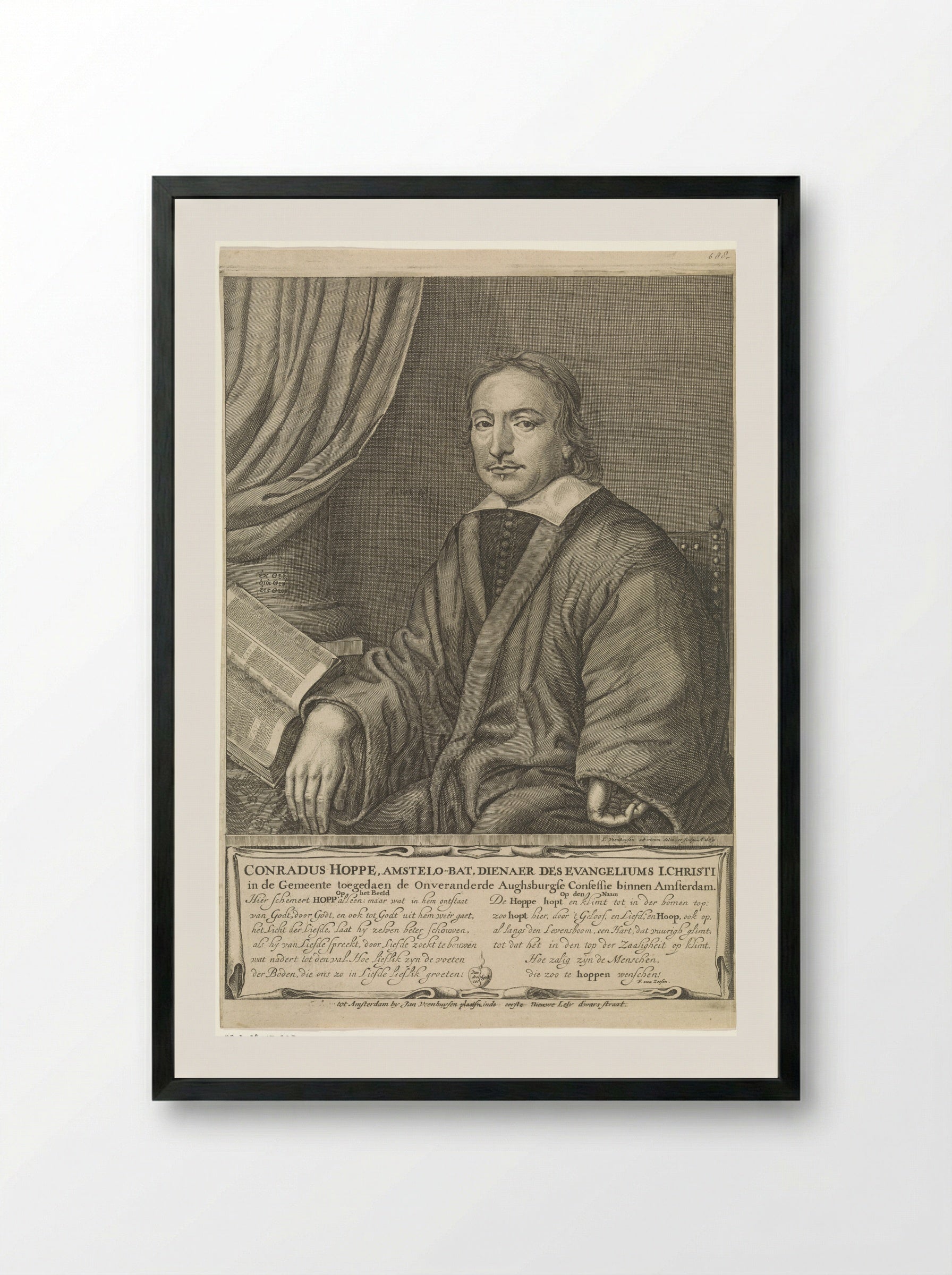 Portrait of the Amsterdam Preacher Conradus Hoppe - Jan Veenhuysen - Framed Print Black