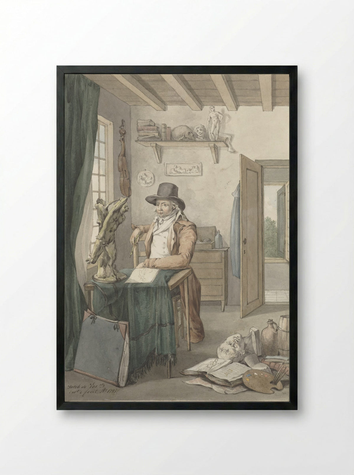 Portrait of the Artist Jacob Smies in an Atelier with Art Objects - Jacob Willemz. de Vos - Framed Print Black