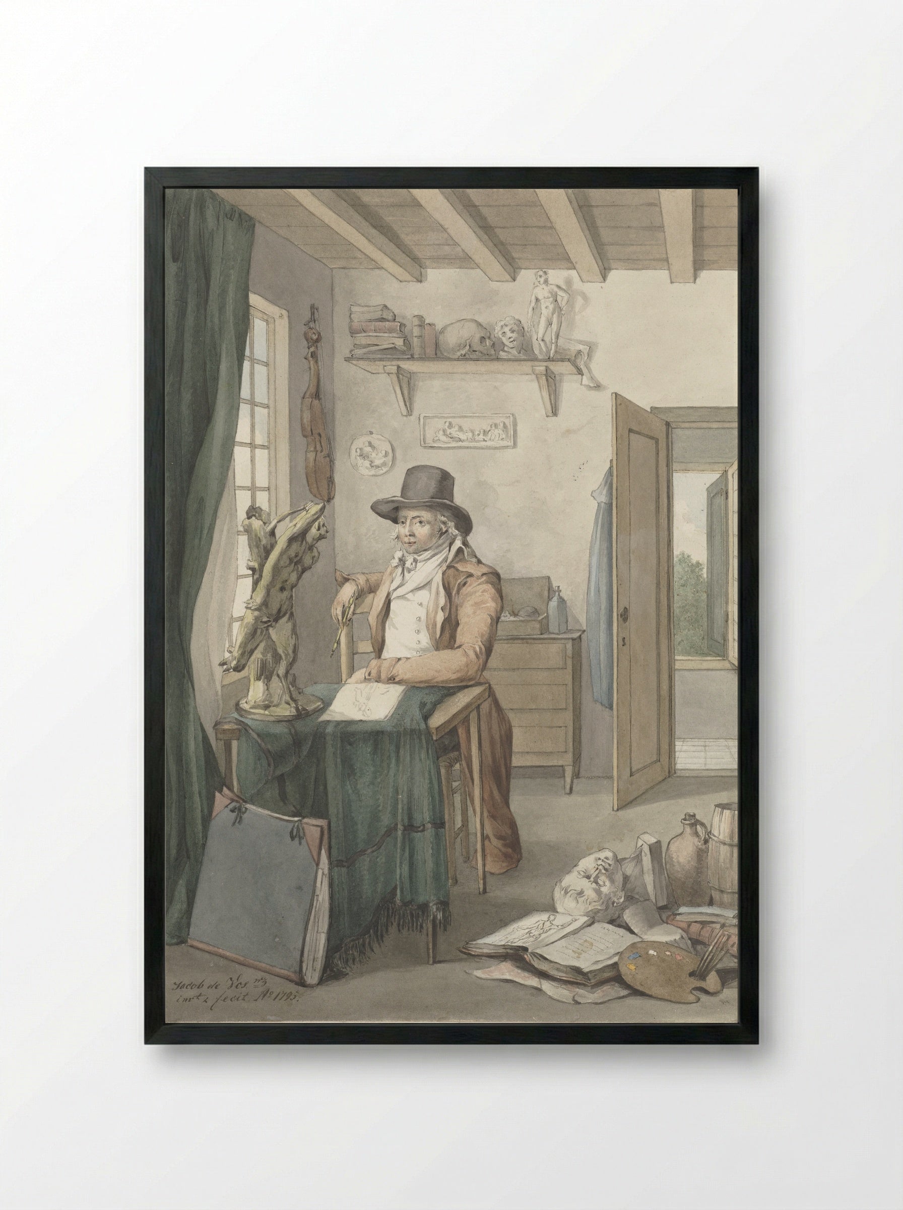 Portrait of the Artist Jacob Smies in an Atelier with Art Objects - Jacob Willemz. de Vos - Framed Print Black