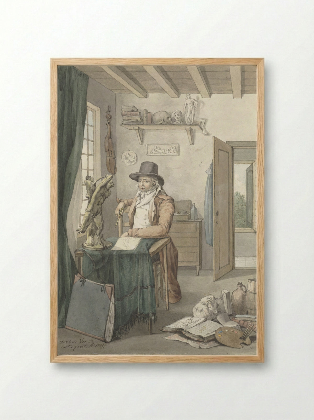 Portrait of the Artist Jacob Smies in an Atelier with Art Objects - Jacob Willemz. de Vos - Framed Print Wood