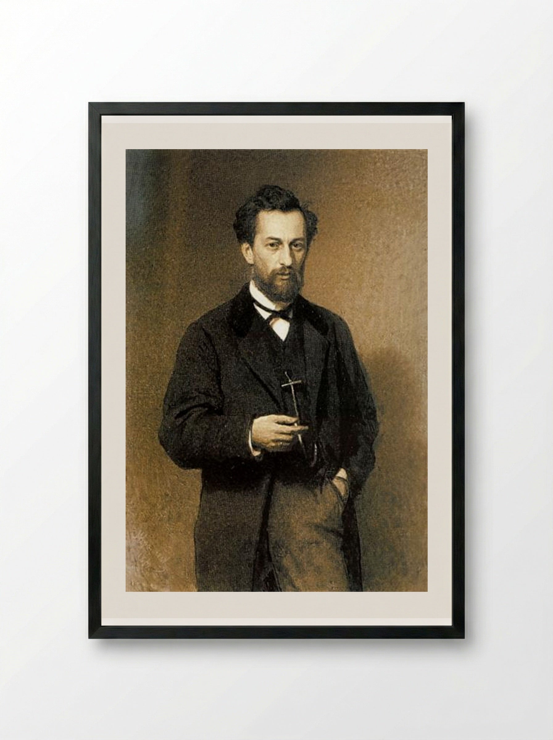 Portrait of the Artist Mikhail Konstantinovich Klodt - Ivan Kramskoy - Framed Print Black