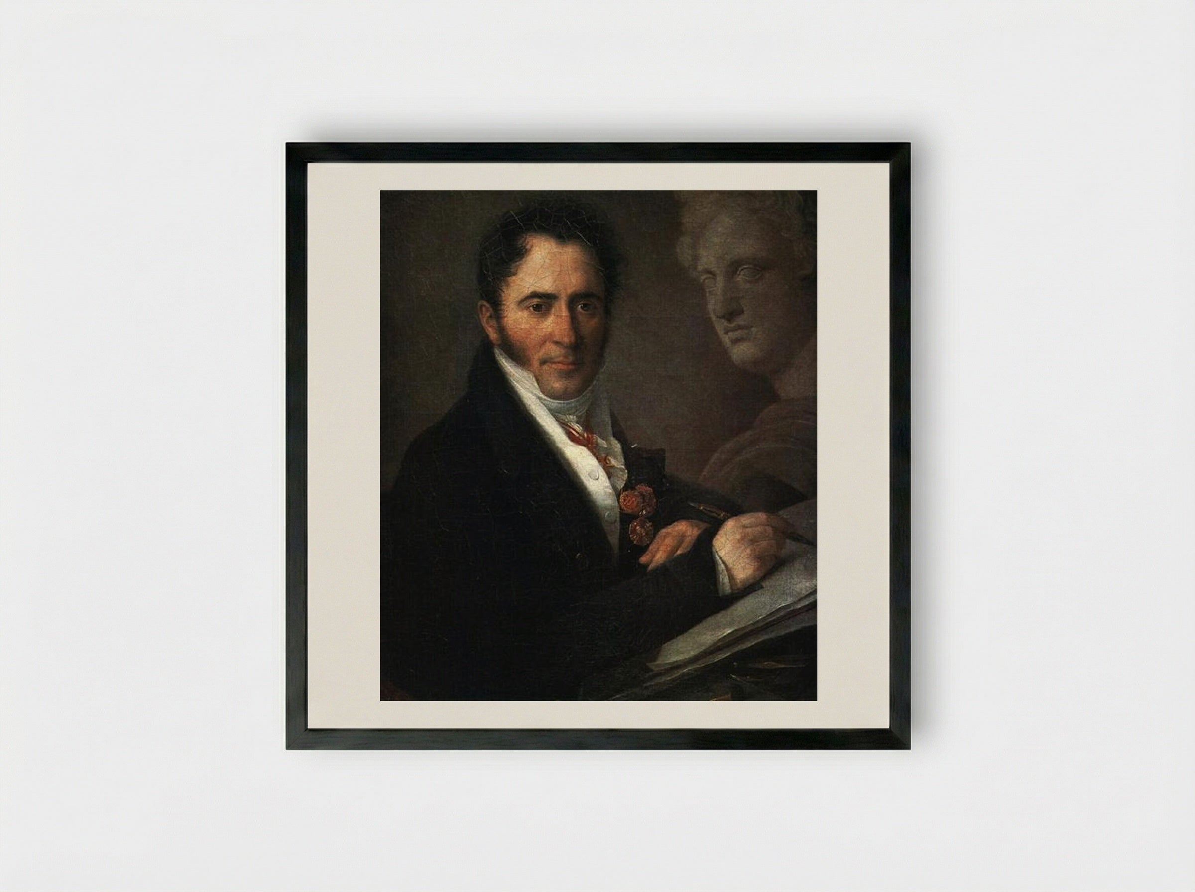 Portrait of the Artist N.I. Utkin with a Pencil - Vasily Tropinin - Framed Print Black