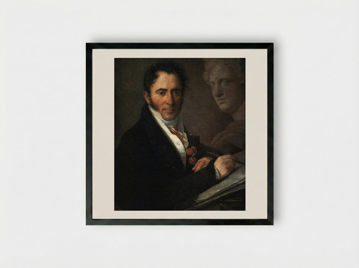 Portrait of the Artist N.I. Utkin with a Pencil - Vasily Tropinin - Framed Print Black