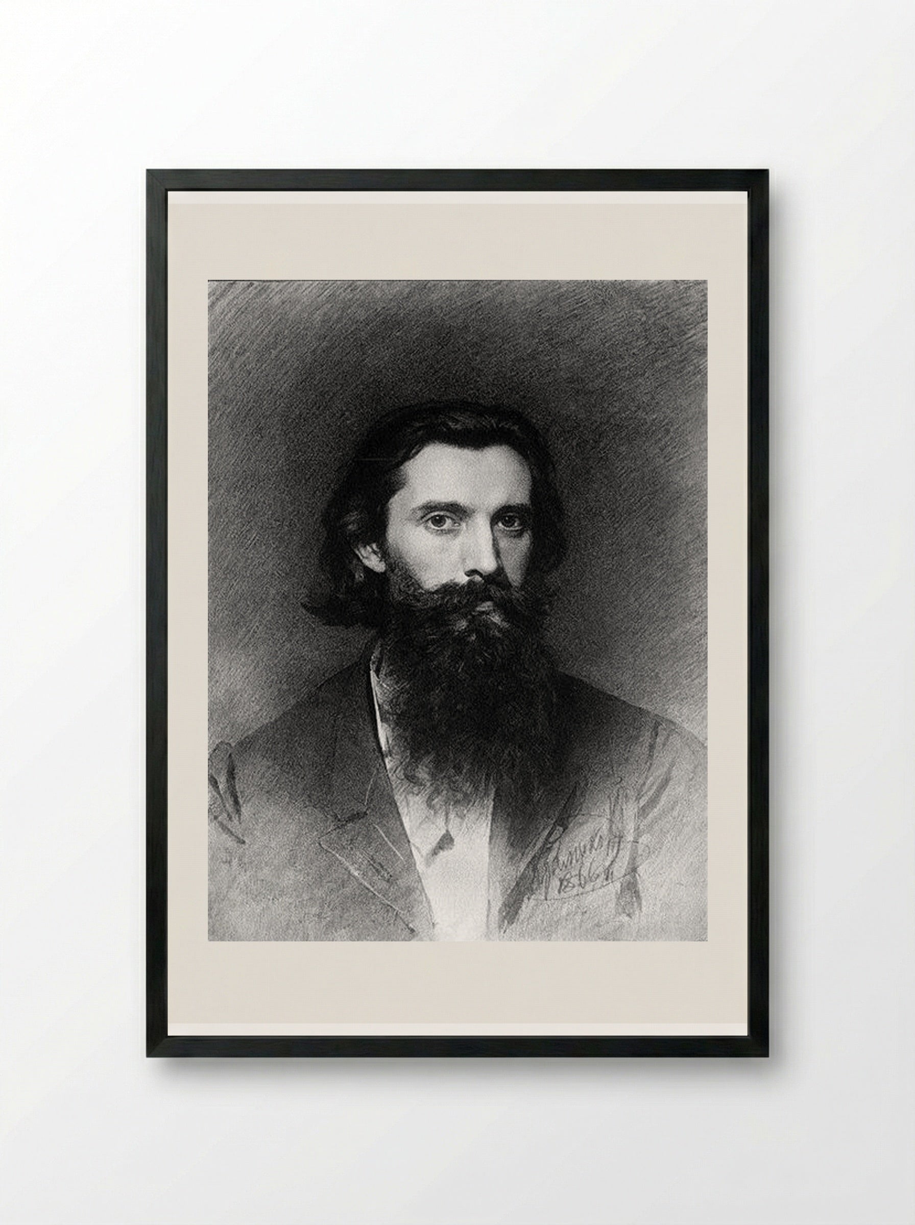 Portrait of the Artist Nikolai Dmitrievich Dmitriev-Orenburg - Ivan Kramskoy - Framed Print Black