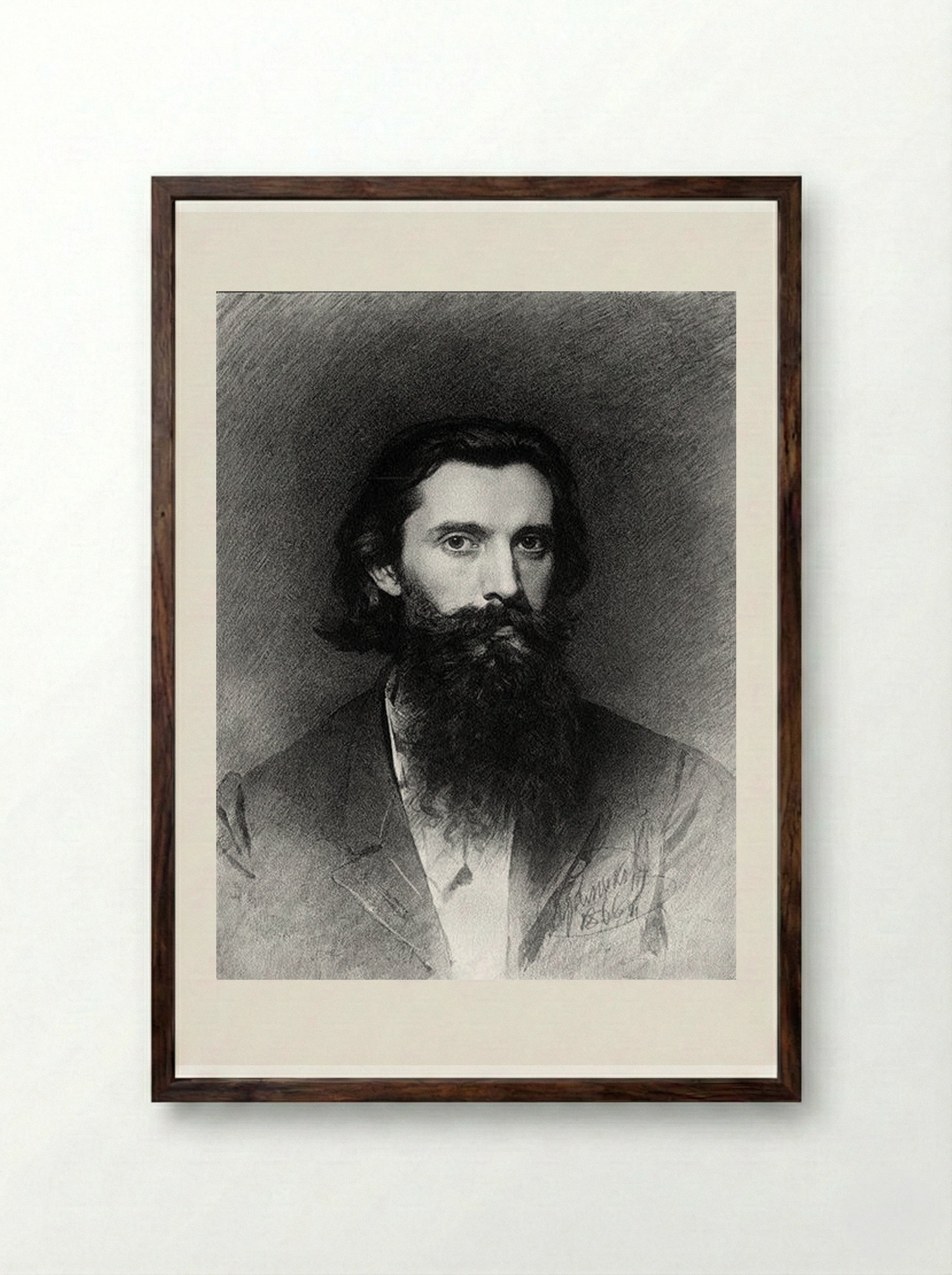 Portrait of the Artist Nikolai Dmitrievich Dmitriev-Orenburg - Ivan Kramskoy - Framed Print Dark Wood